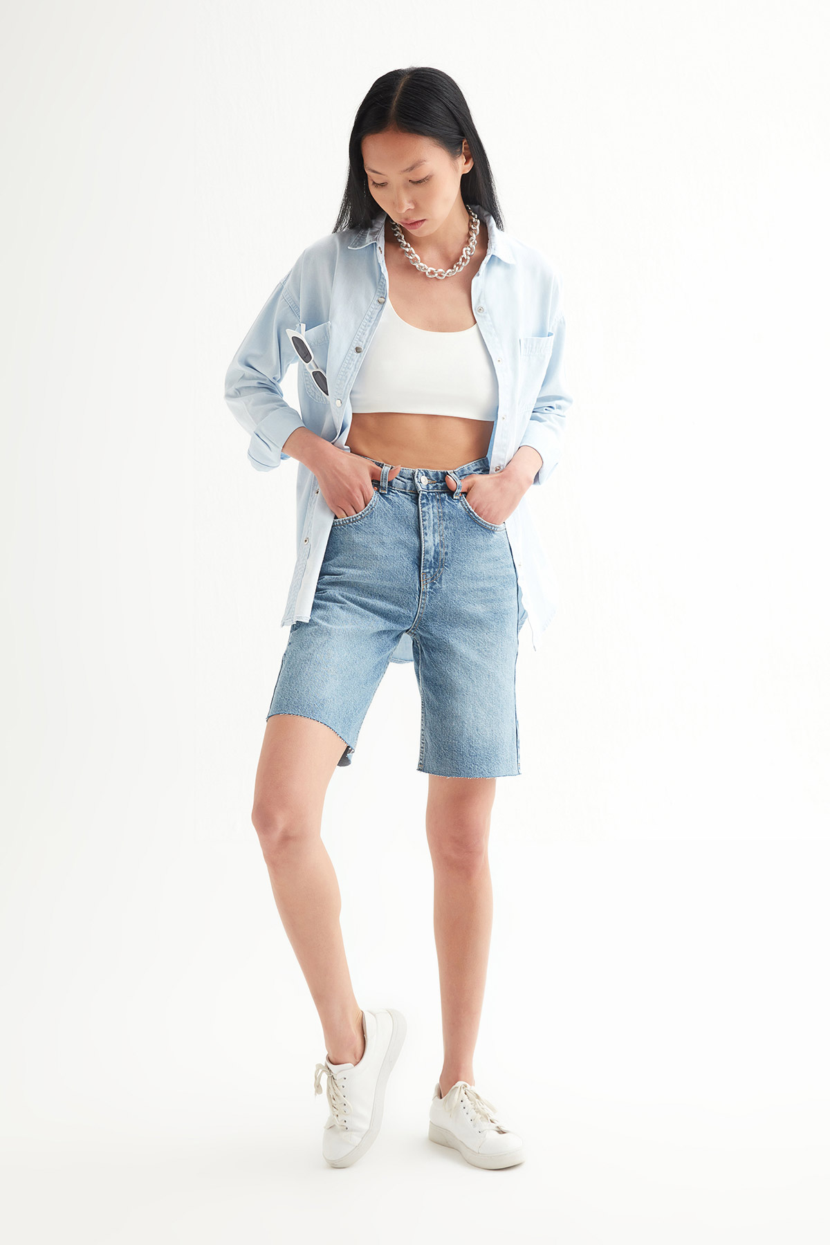 Premium Isola Yüksek Bel Maksi Denim Şort | Açelya Okçu 