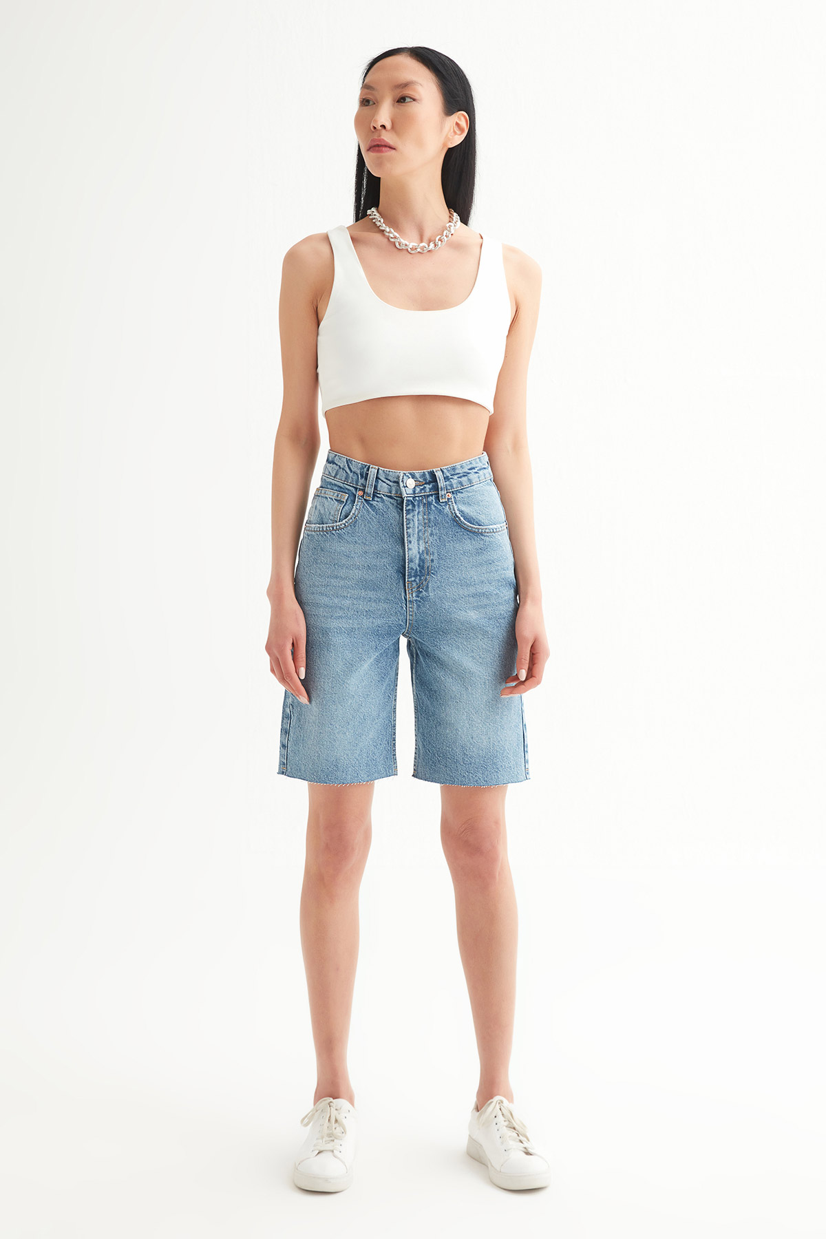 Premium Isola Yüksek Bel Maksi Denim Şort | Açelya Okçu 