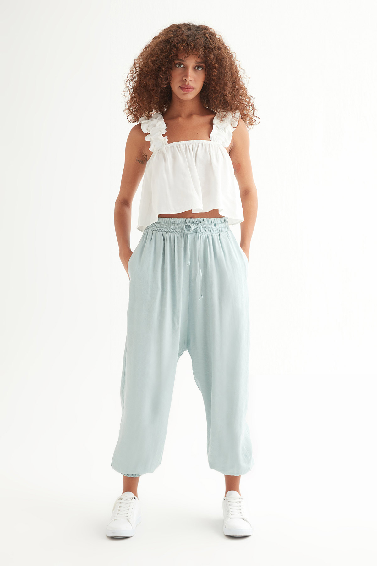 Kumlu Keten Jogger Pantolon | Açelya Okçu 