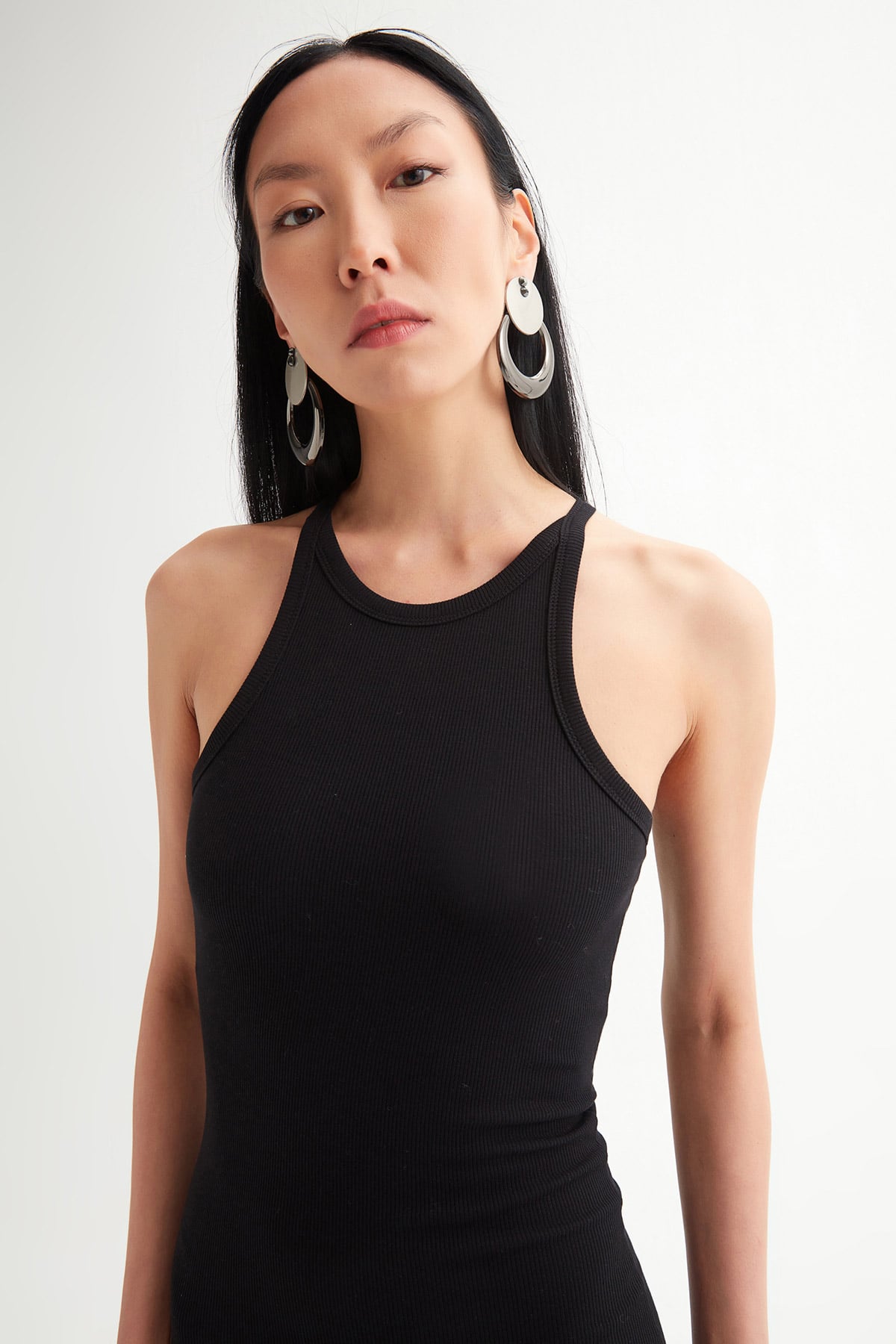 Halter Yaka Fitilli Midi Boy Triko Elbise | Açelya Okçu 