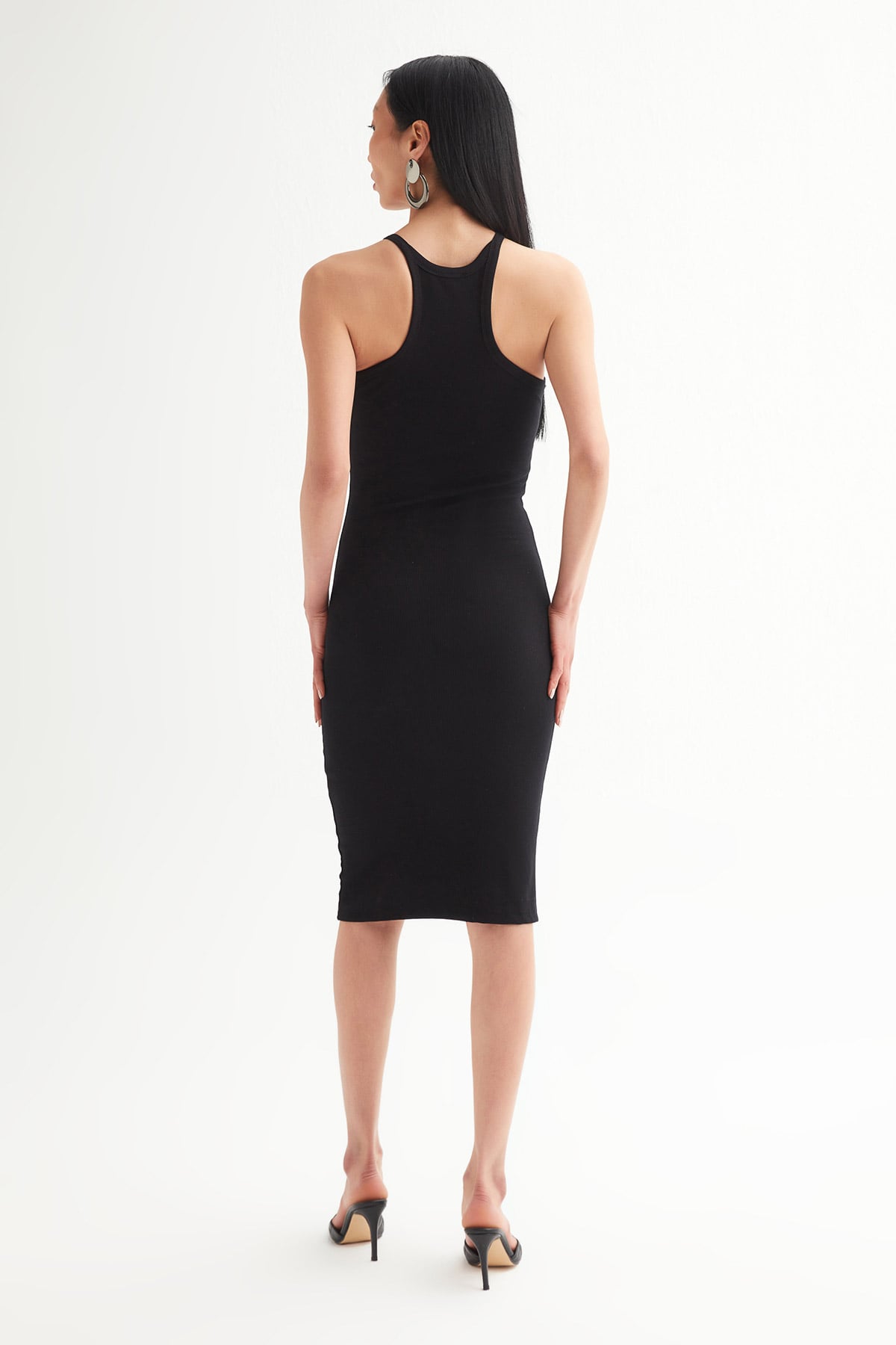 Halter Yaka Fitilli Midi Boy Triko Elbise | Açelya Okçu 