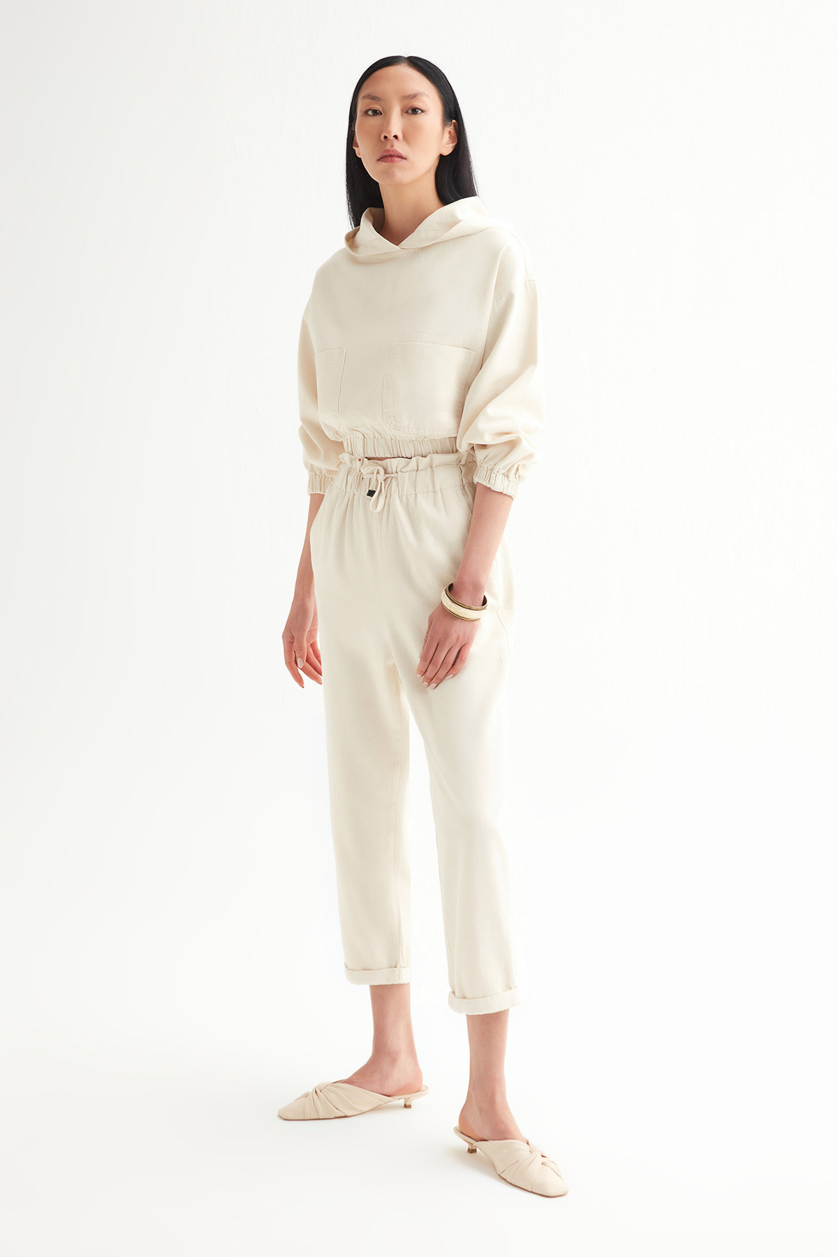 Natural Duble Paça Keten Pantolon | Açelya Okçu 
