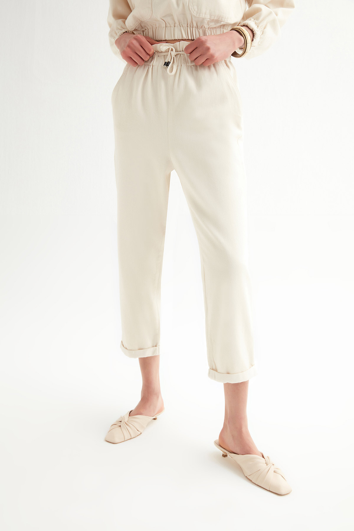 Natural Duble Paça Keten Pantolon | Açelya Okçu 