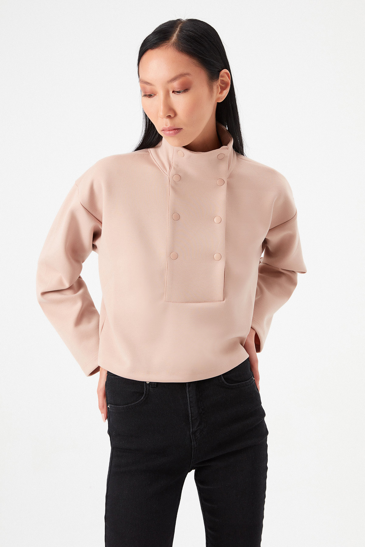 Yakası Patlı Çıtçıtlı Tactel Sweatshirt  | Açelya Okçu 
