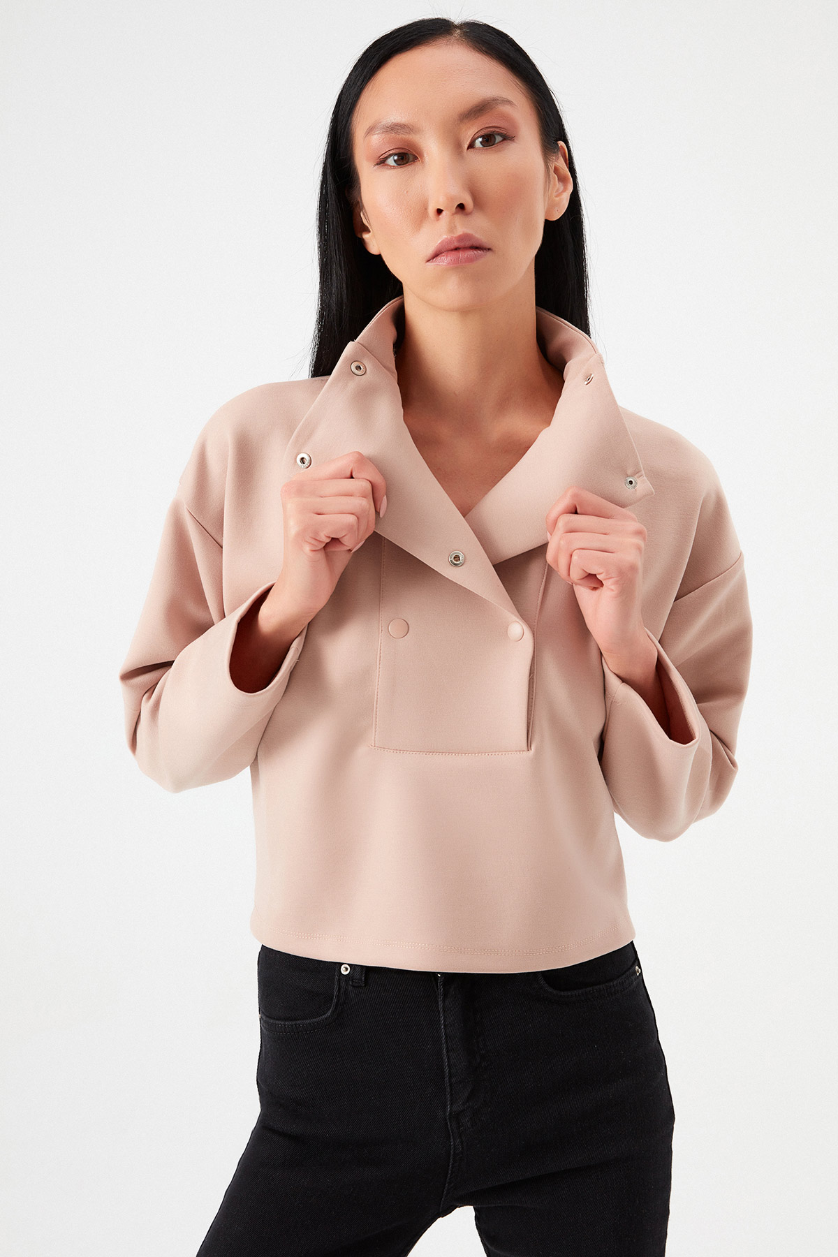 Yakası Patlı Çıtçıtlı Tactel Sweatshirt  | Açelya Okçu 