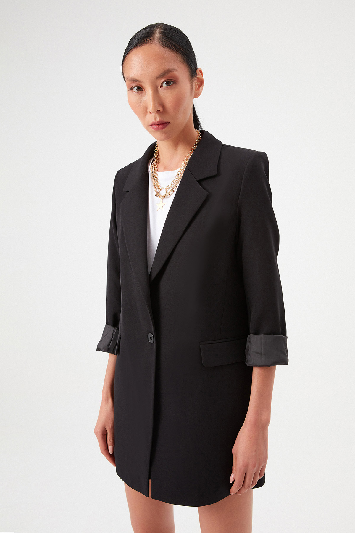 Blazer Tek Düğme Astarlı Boyfriend Ceket | Açelya Okçu 