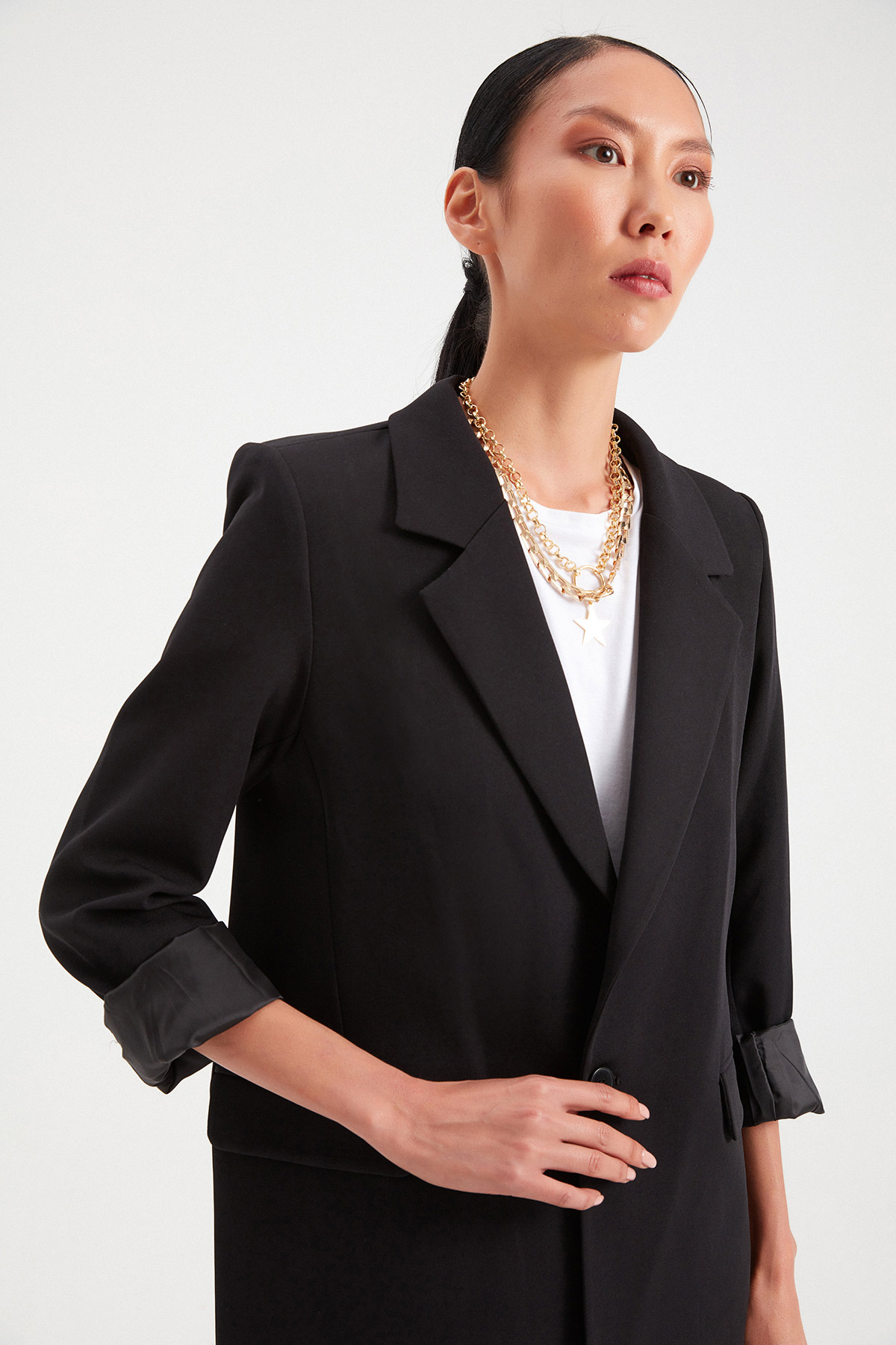 Blazer Tek Düğme Astarlı Boyfriend Ceket | Açelya Okçu 