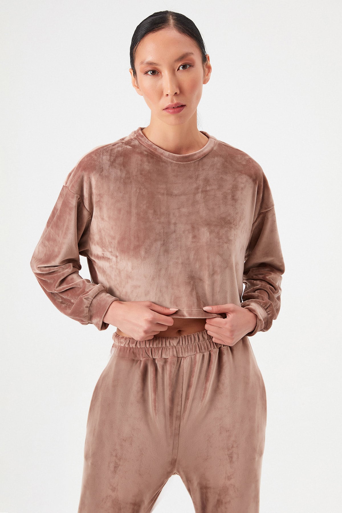 Crop Bluzlu Jogger Kadife Eşofman Takım |  