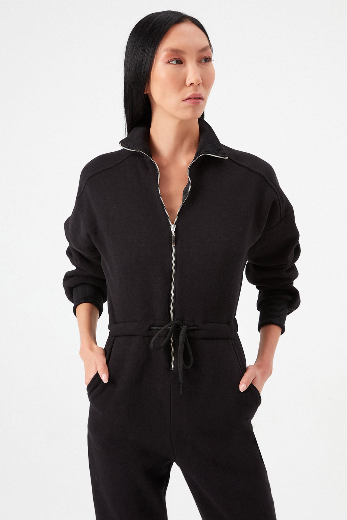 Fermuarlı Şardonlu Sweat Tulum | Açelya Okçu 