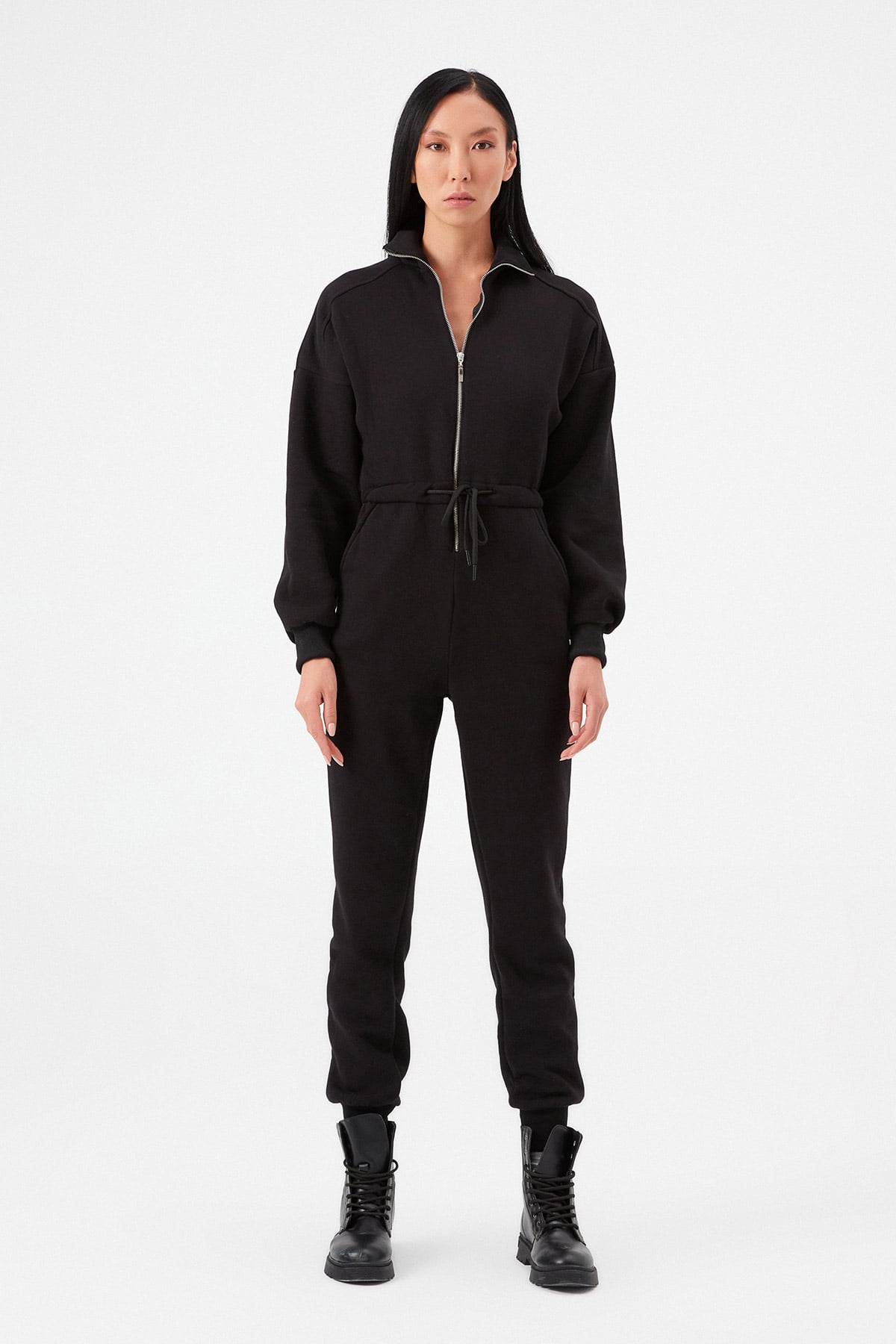 Fermuarlı Şardonlu Sweat Tulum | Açelya Okçu 
