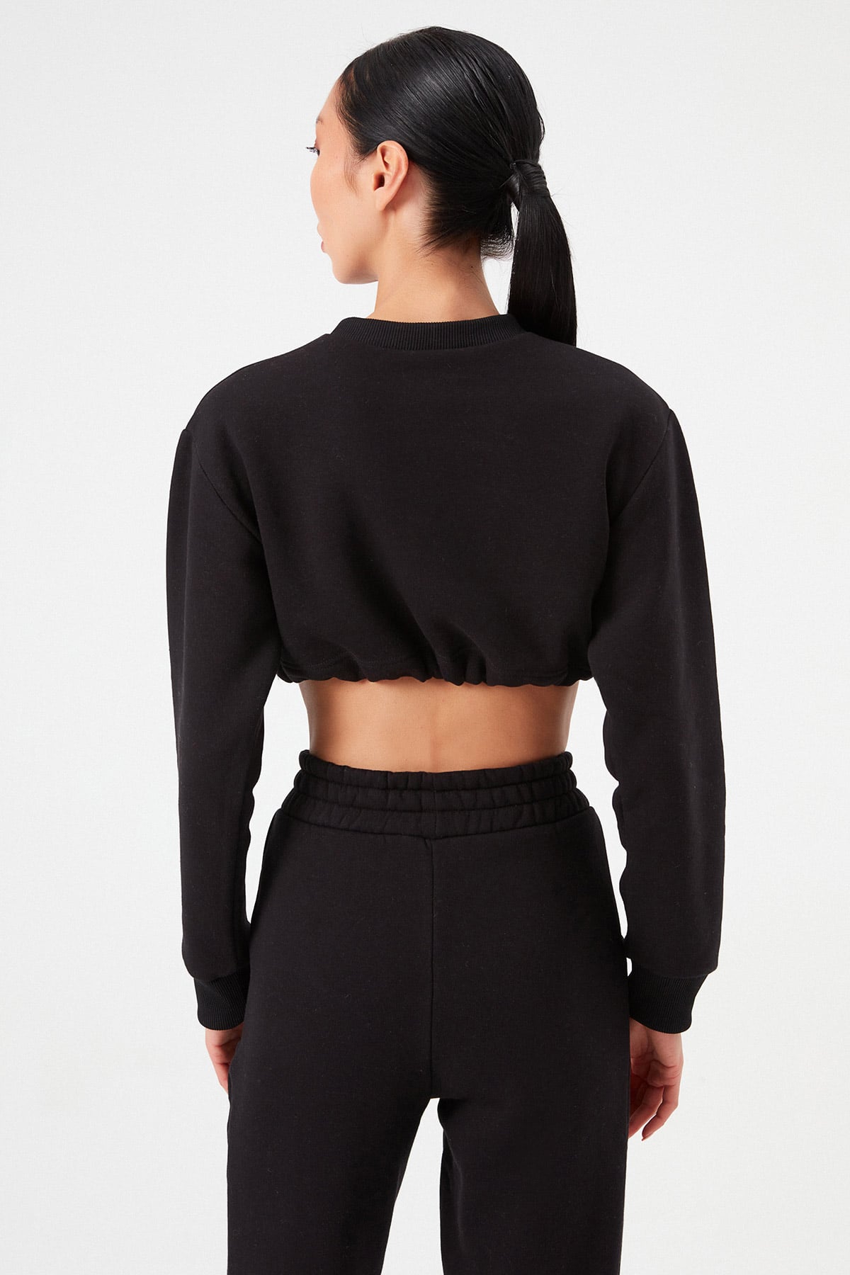 Crop Şardonlu Beli Büzgülü Sweatshirt |  