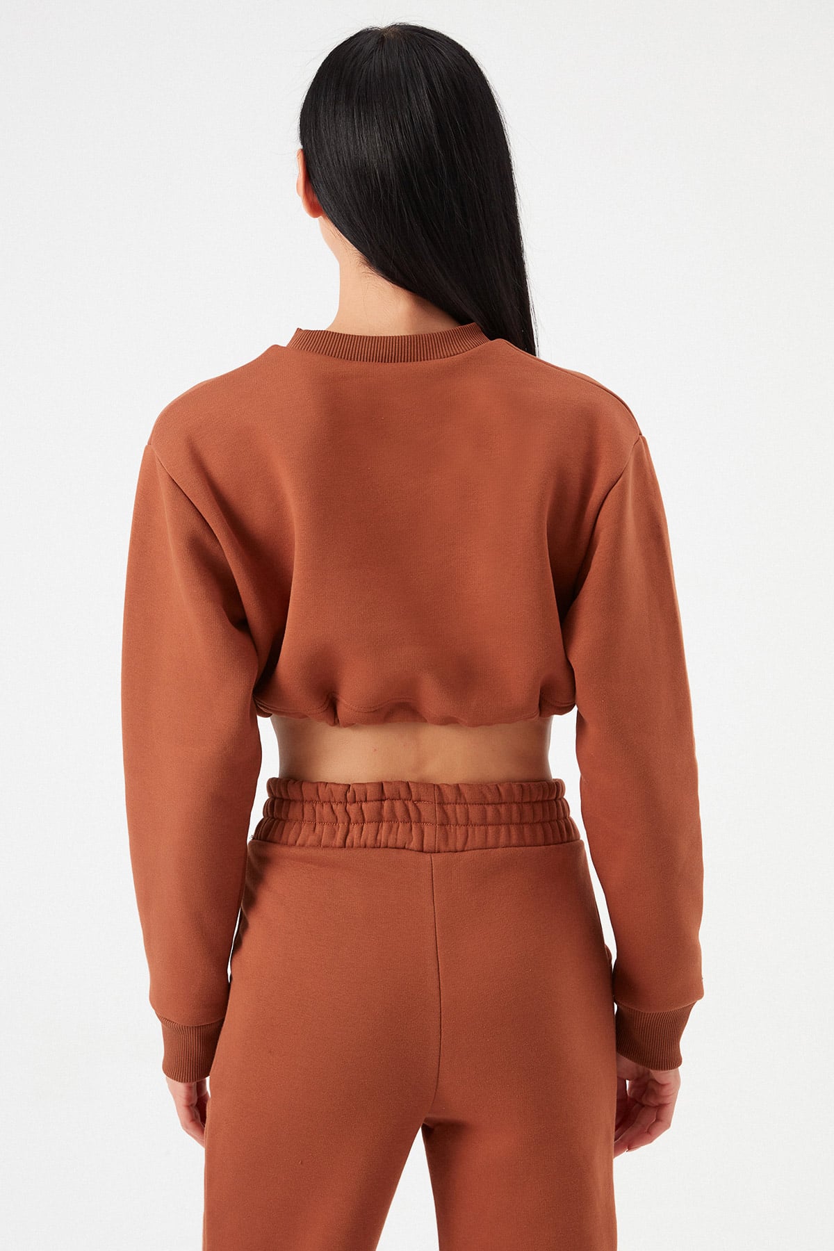 Crop Şardonlu Beli Büzgülü Sweatshirt |  