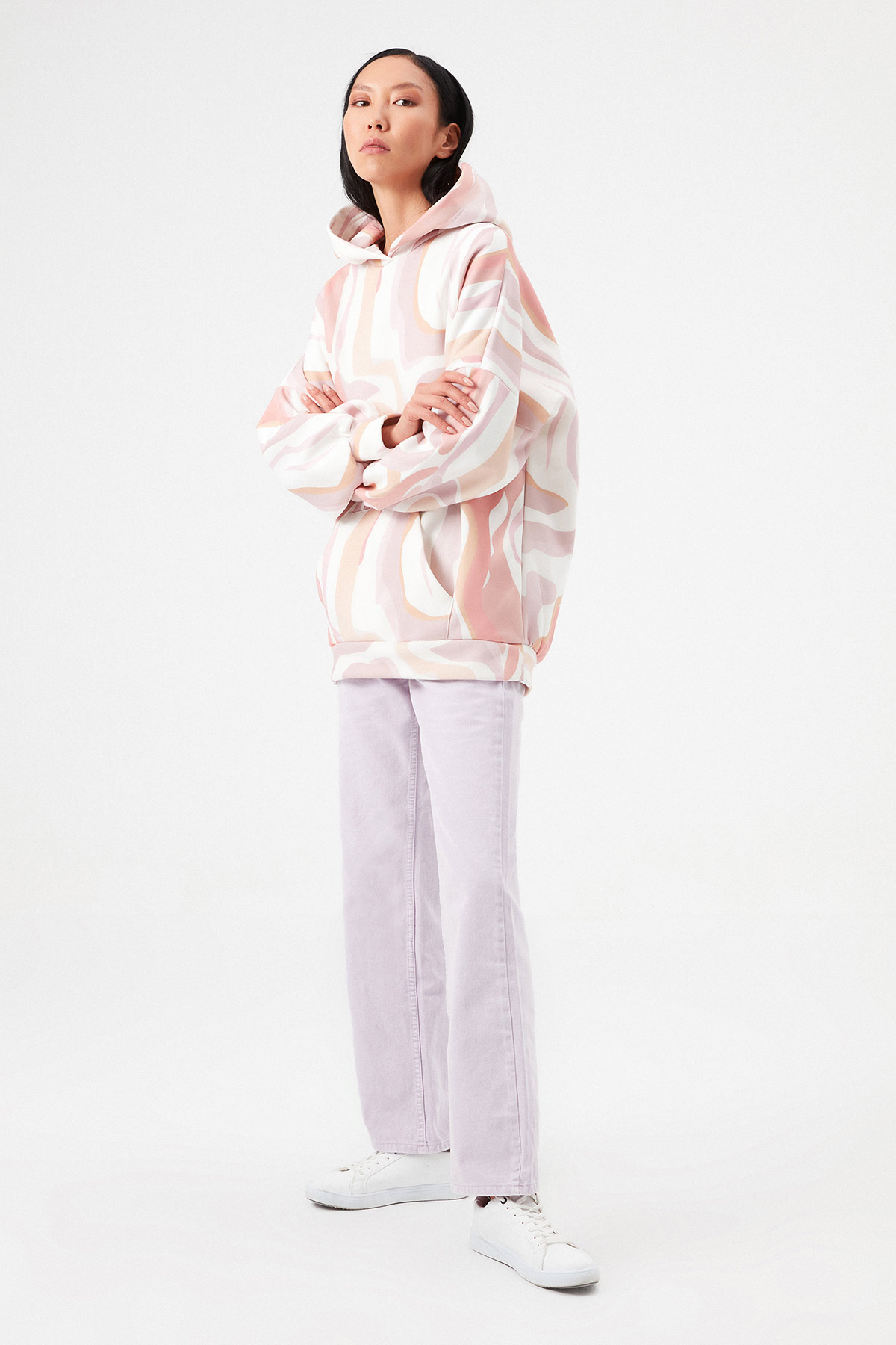 Oversize Geometrik Desen Şardonlu Sweatshirt | Açelya Okçu 