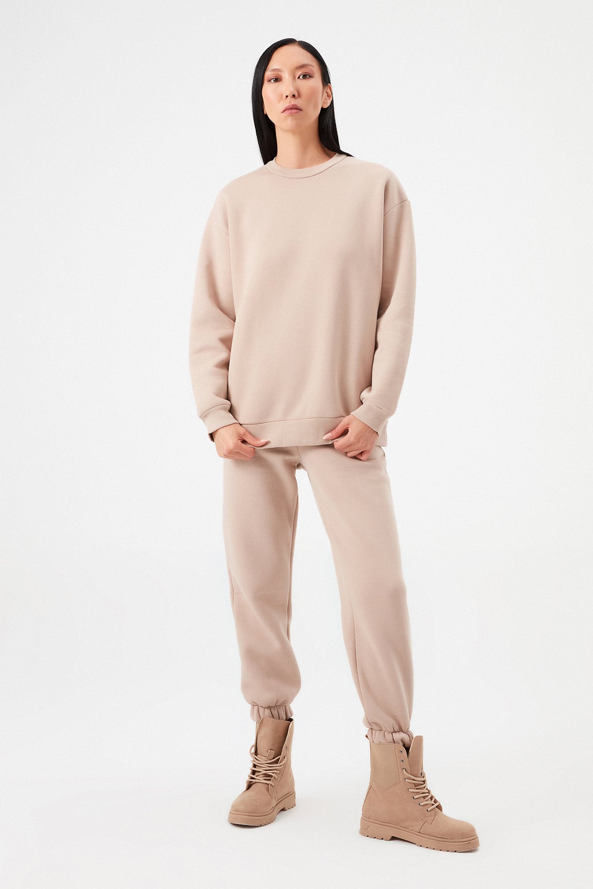 Bisiklet Yaka Şardonlu Sweatshirt |  