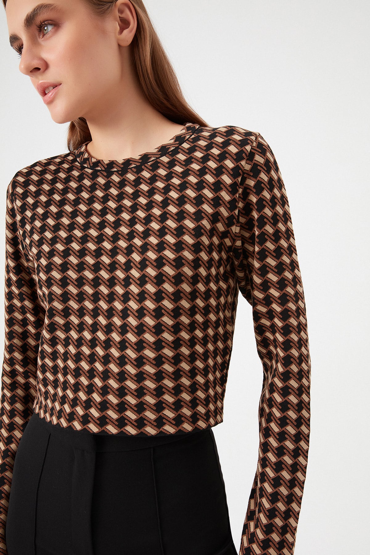 Crop Desenli Triko Kazak |  