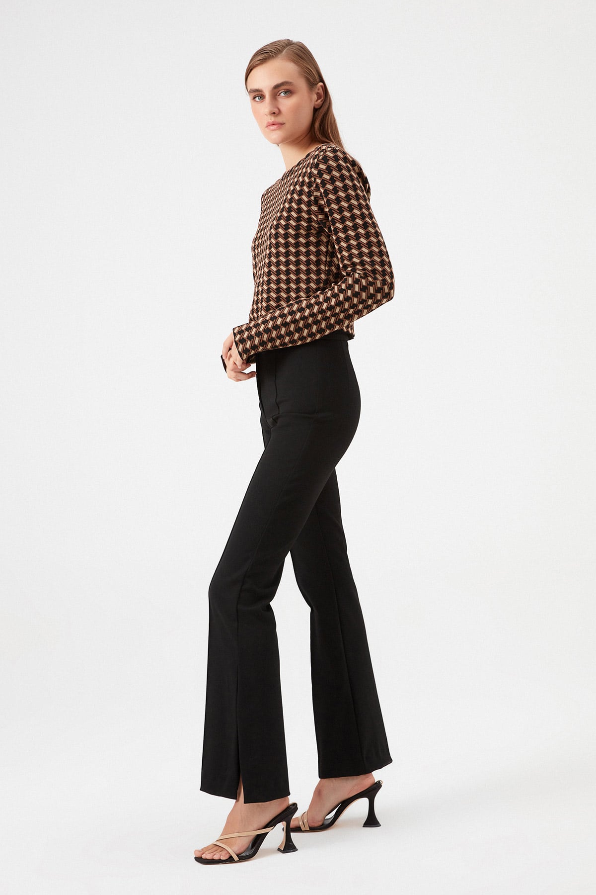 Crop Desenli Triko Kazak |  