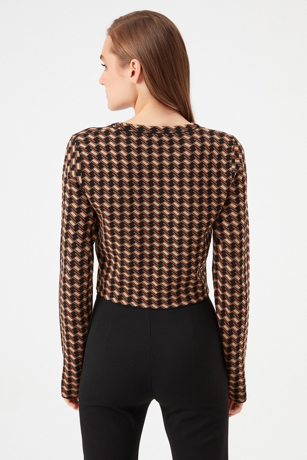 Crop Desenli Triko Kazak |  