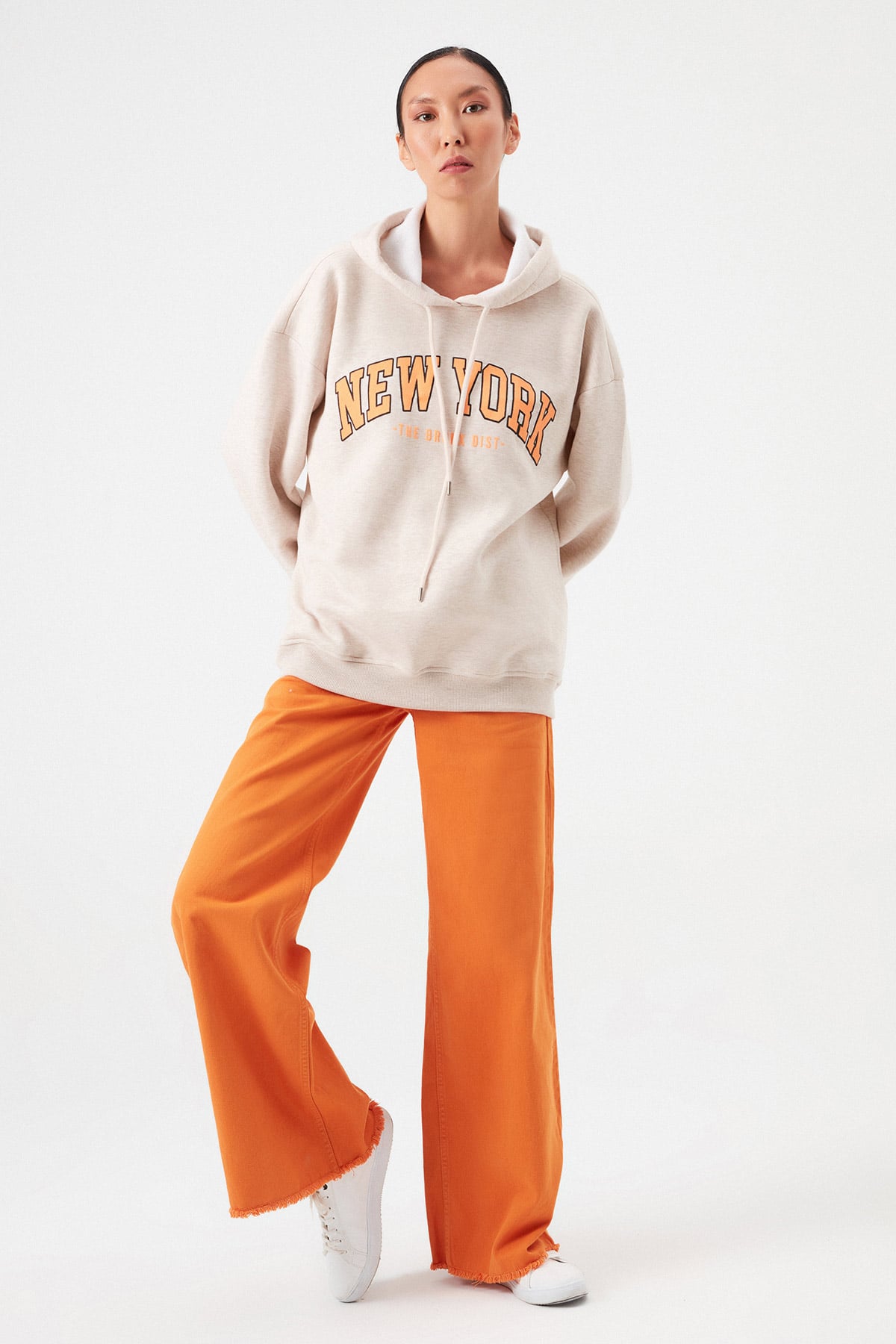 Oversize Kapüşonlu New York Baskılı Sweartshirt |  
