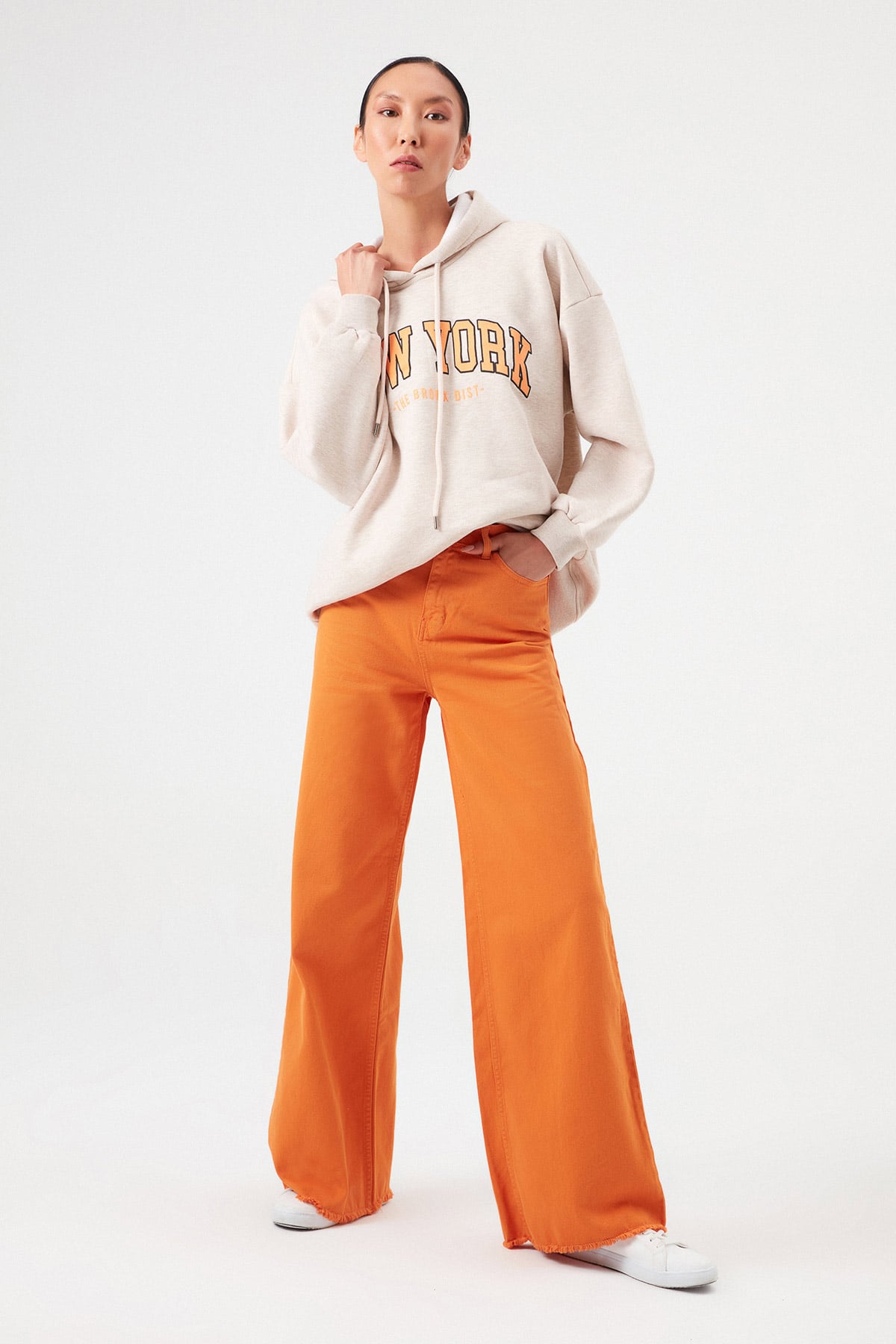 Oversize Kapüşonlu New York Baskılı Sweartshirt |  