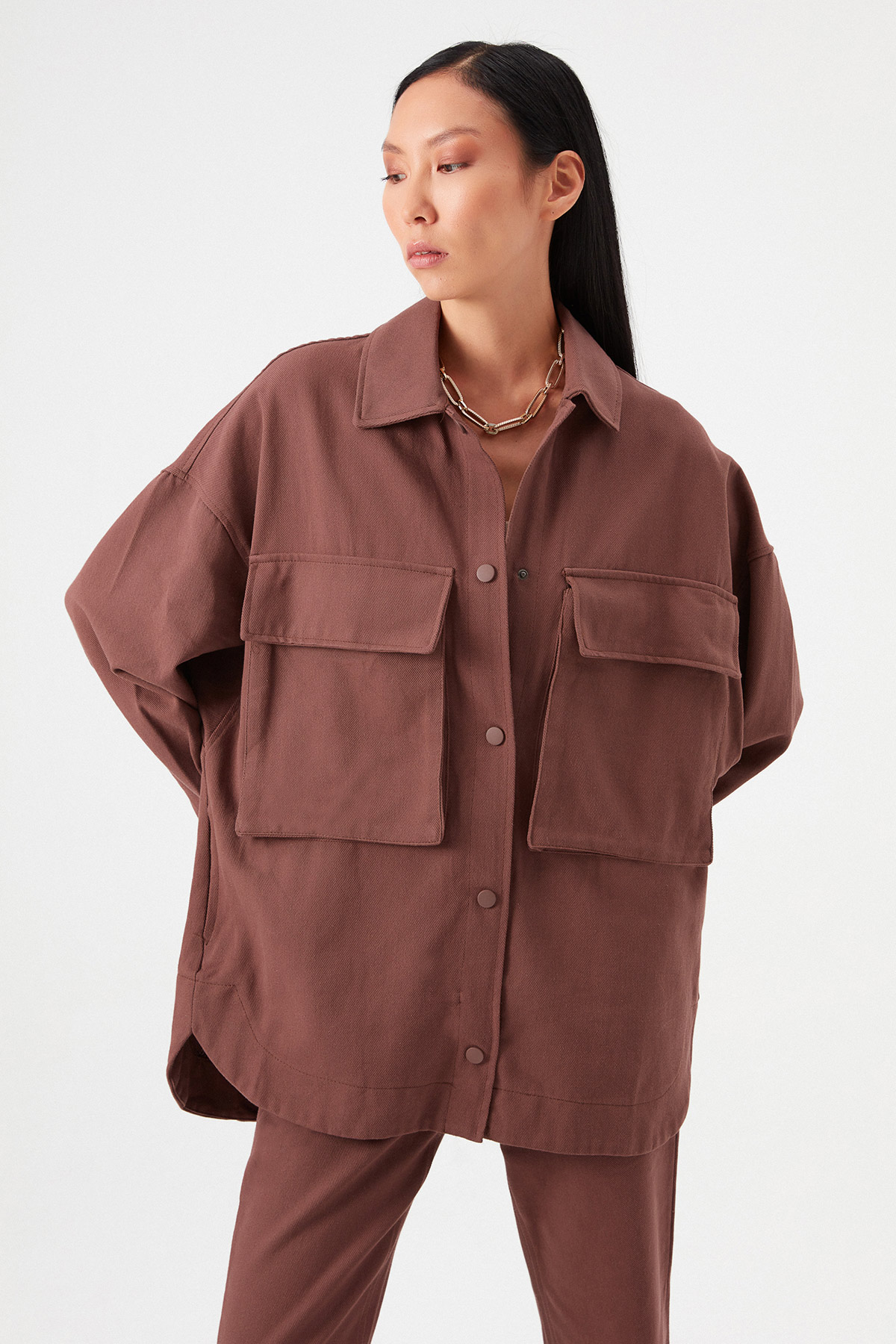 Oversize Gabardin Çıtçıtlı Takım | Açelya Okçu 