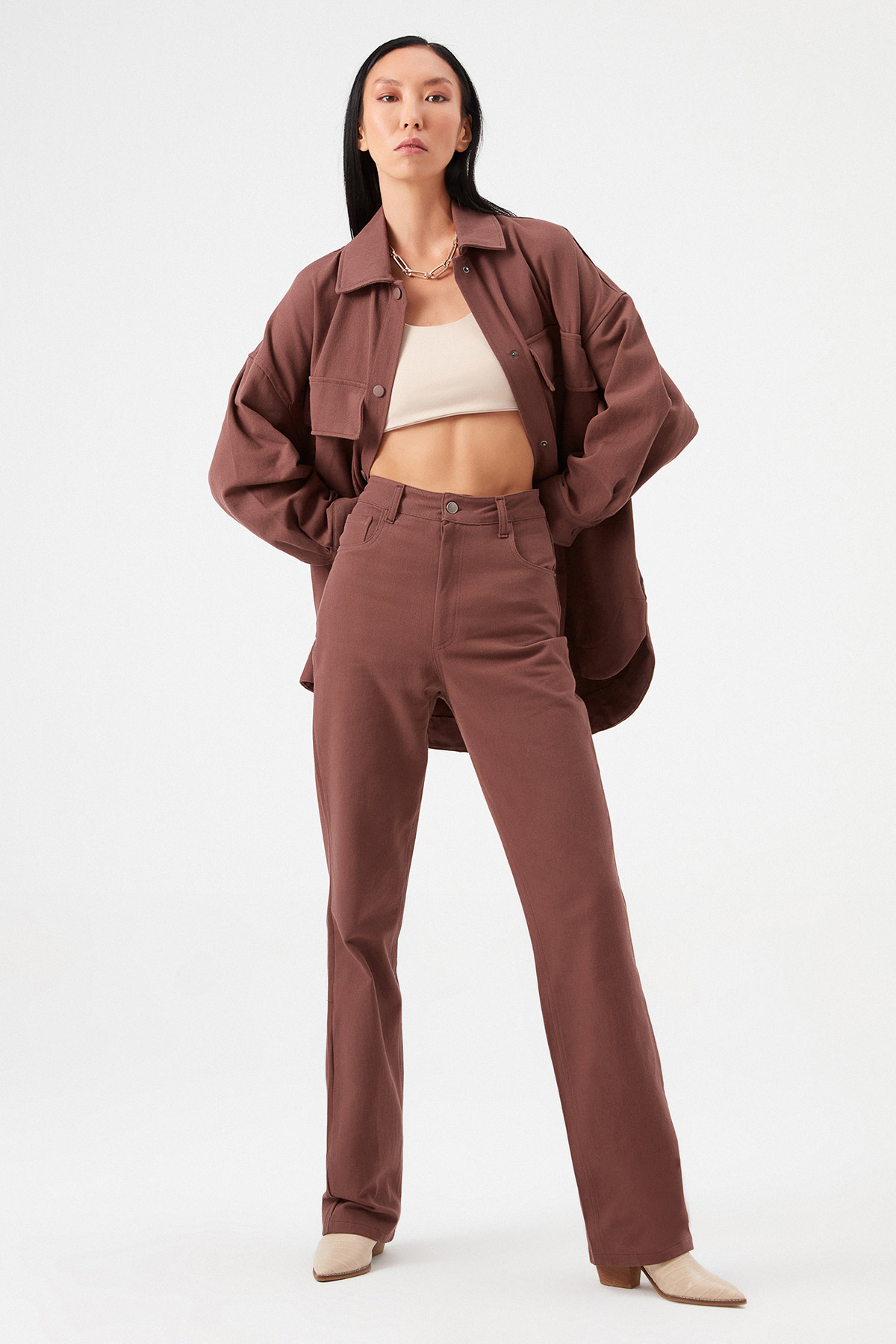 Oversize Gabardin Çıtçıtlı Takım | Açelya Okçu 
