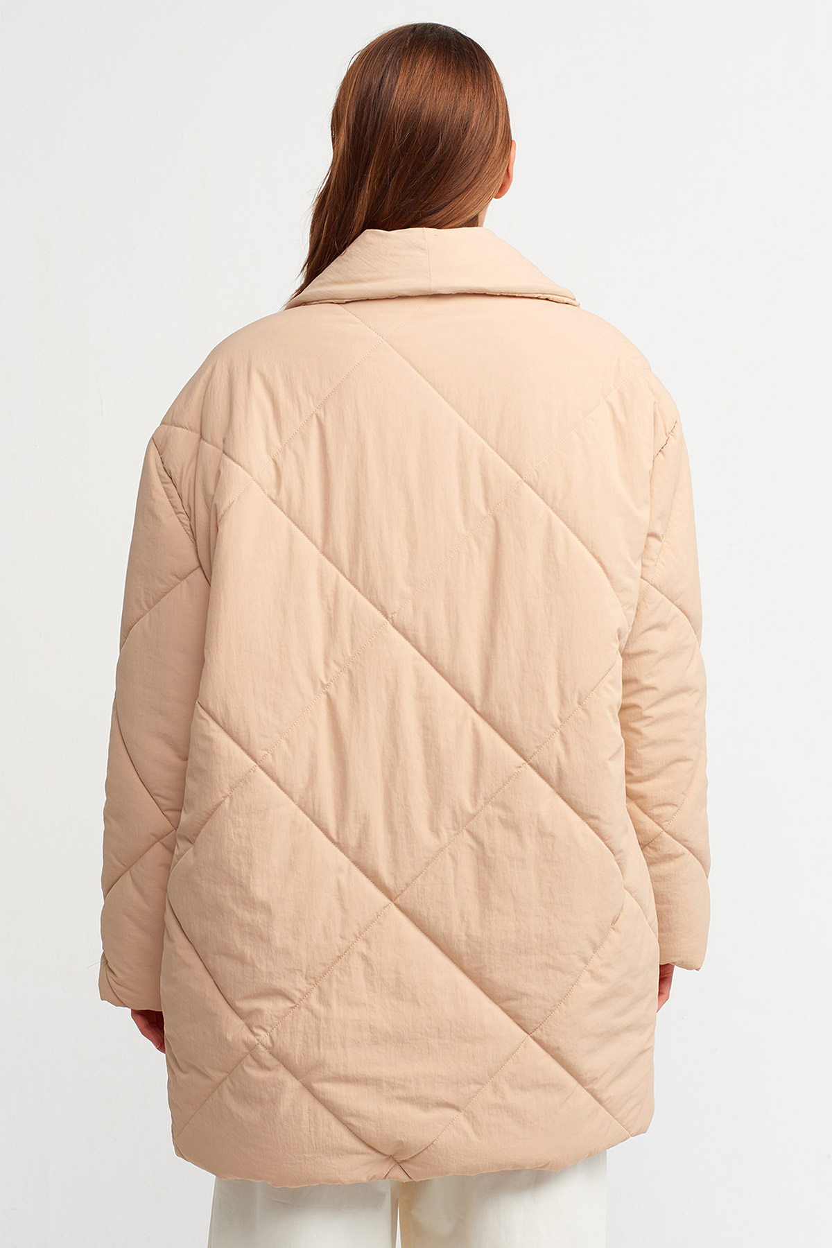Oversize Kruvaze Kapitone Şişme Mont |  