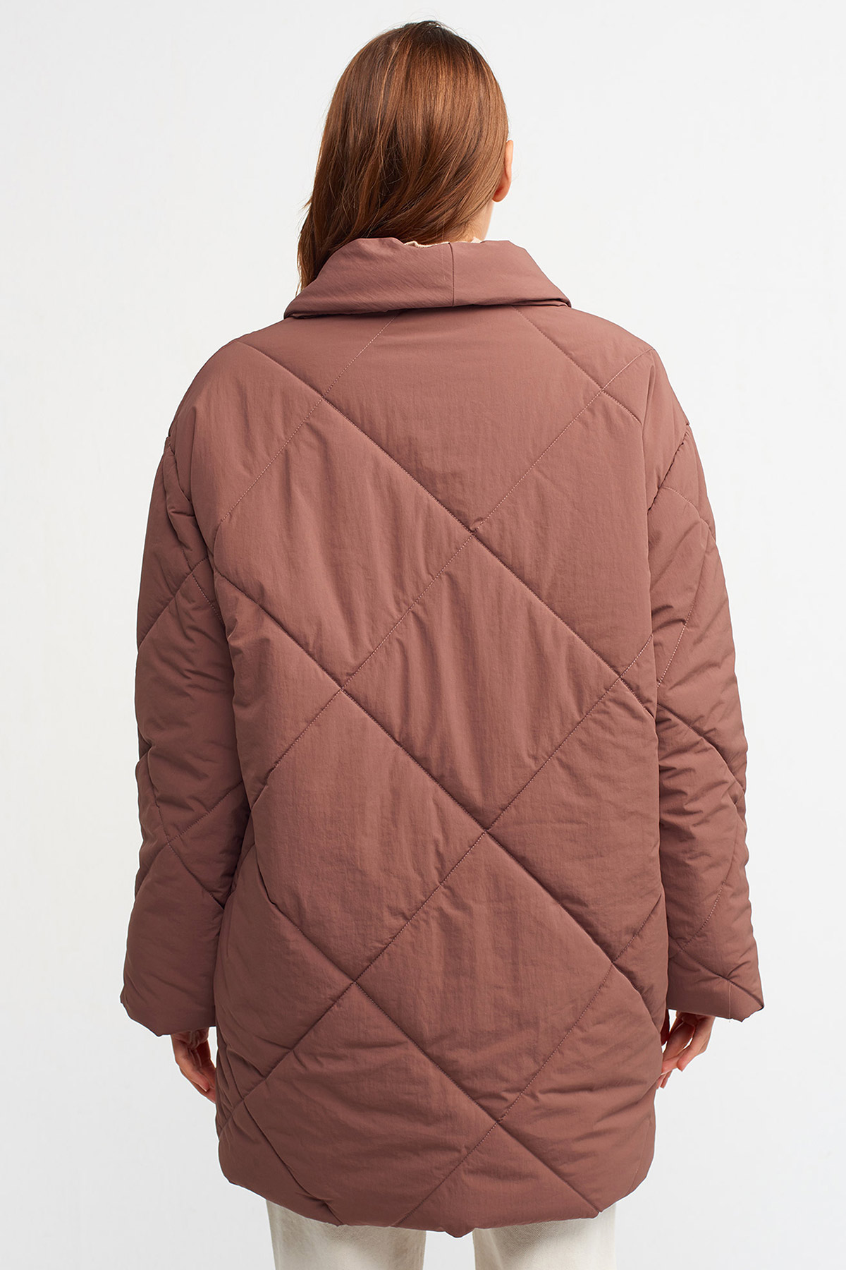 Oversize Kruvaze Kapitone Şişme Mont |  