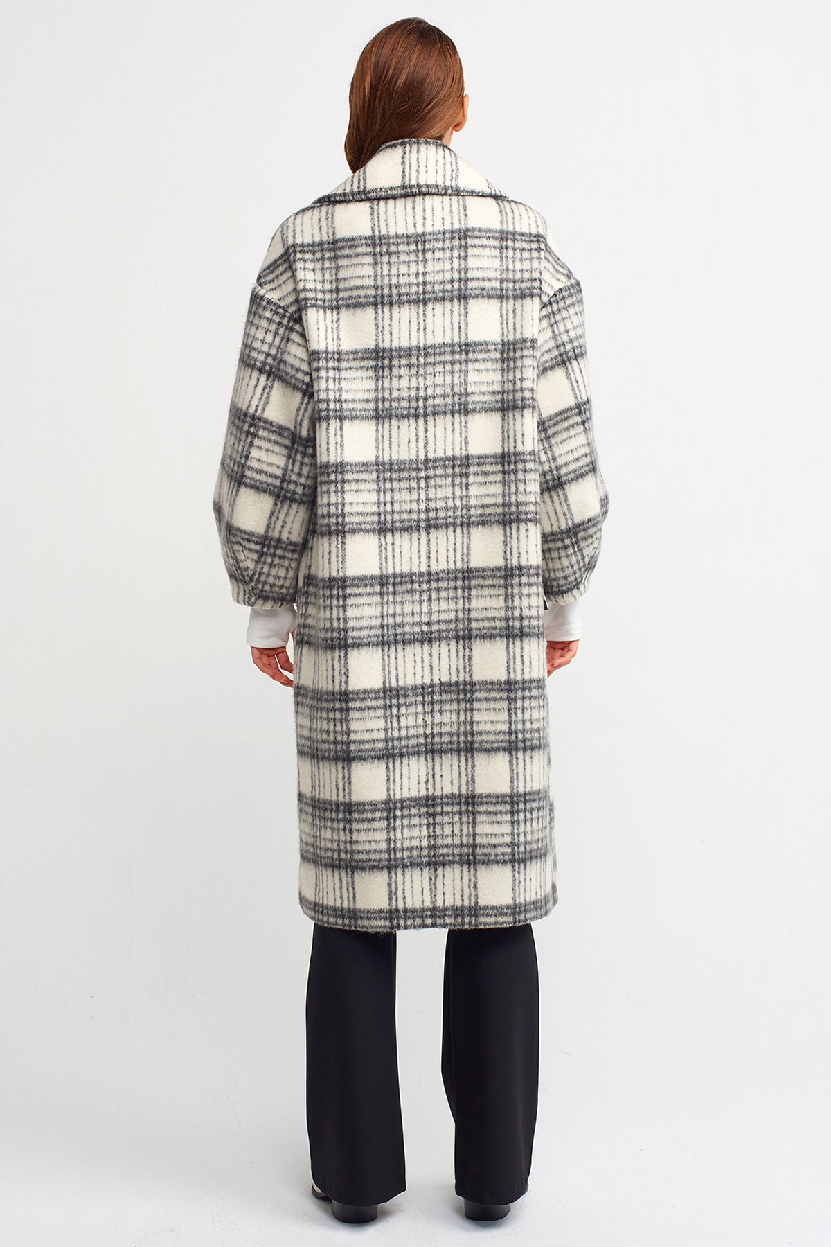 Oversize Ekoseli Yün Kaban | Açelya Okçu 