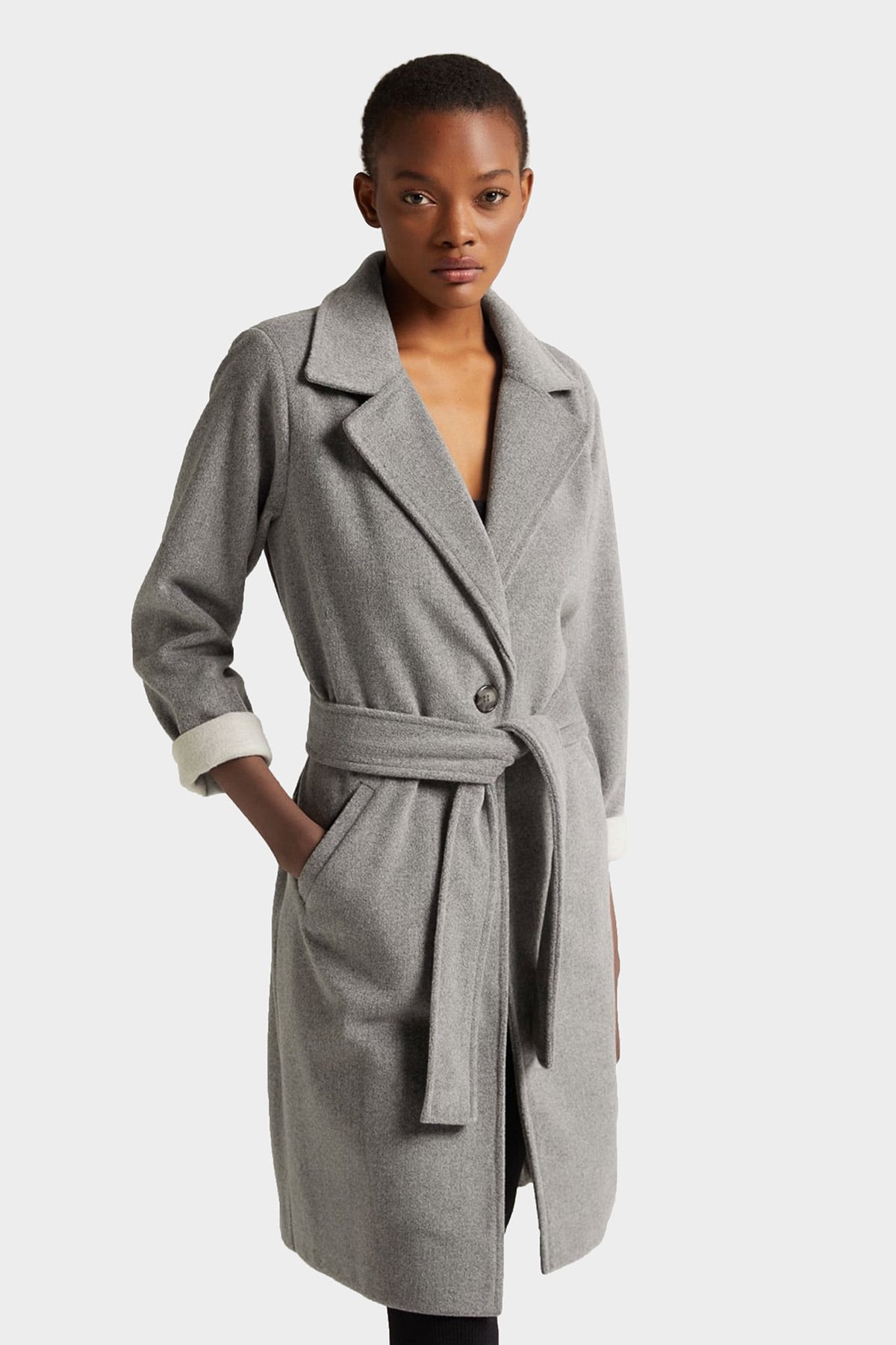 Oversize Kemerli Kaşe Kaban |  