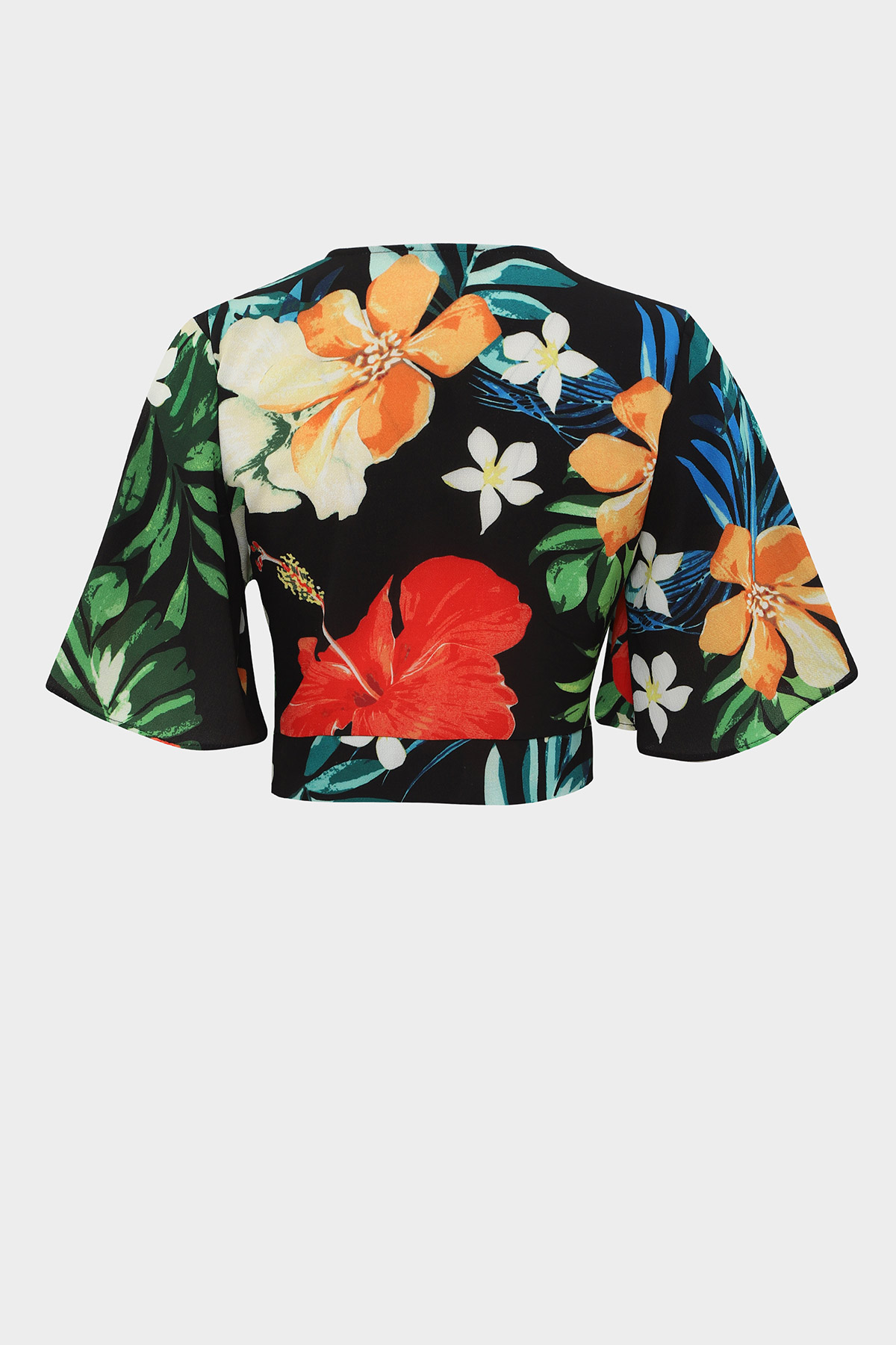 Kruvaze Yaka Kolları Volanlı Crop Bluz | Açelya Okçu 