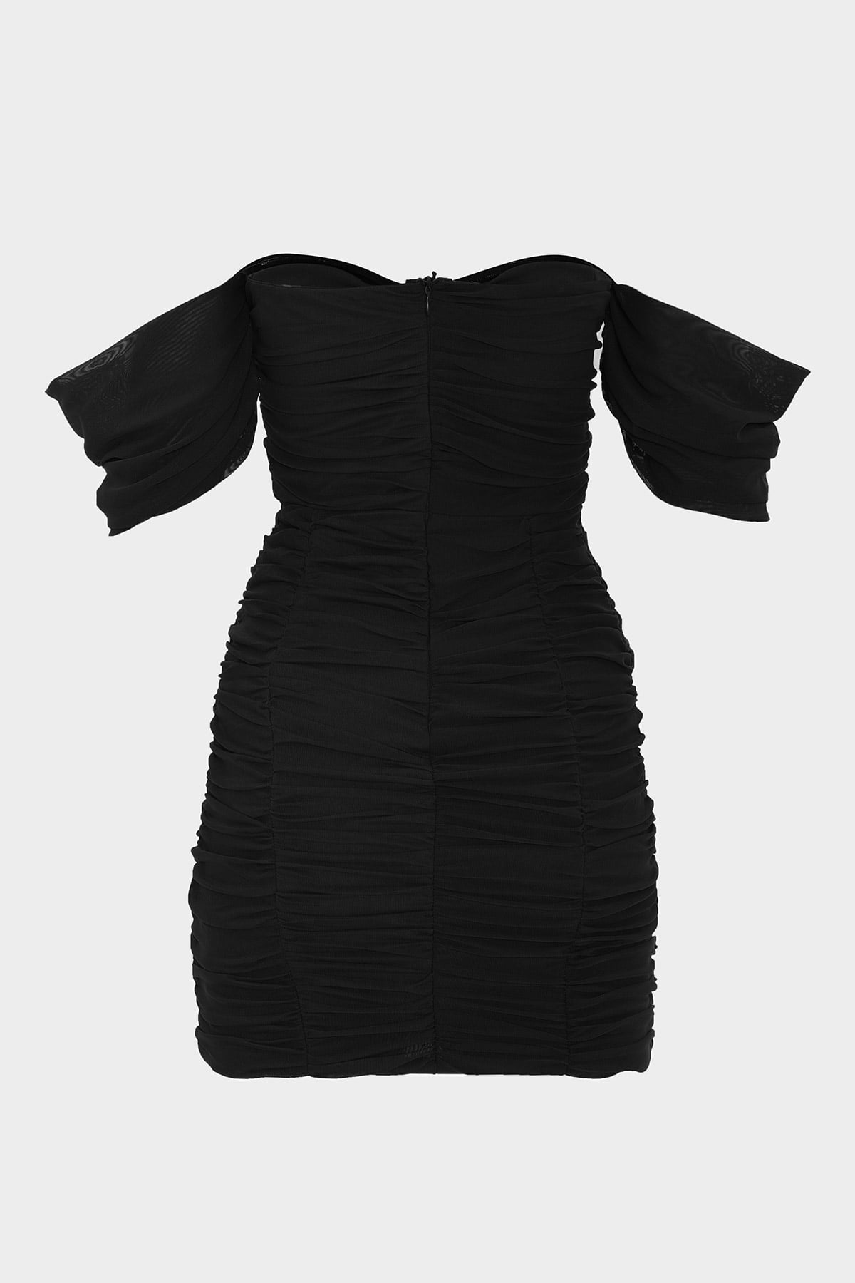 Drape Detaylı Straplez Tül Elbise |  