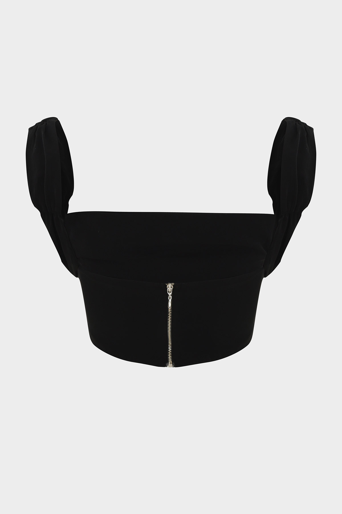 Sırt Fermuarlı Drapeli Crop Bluz | Açelya Okçu 