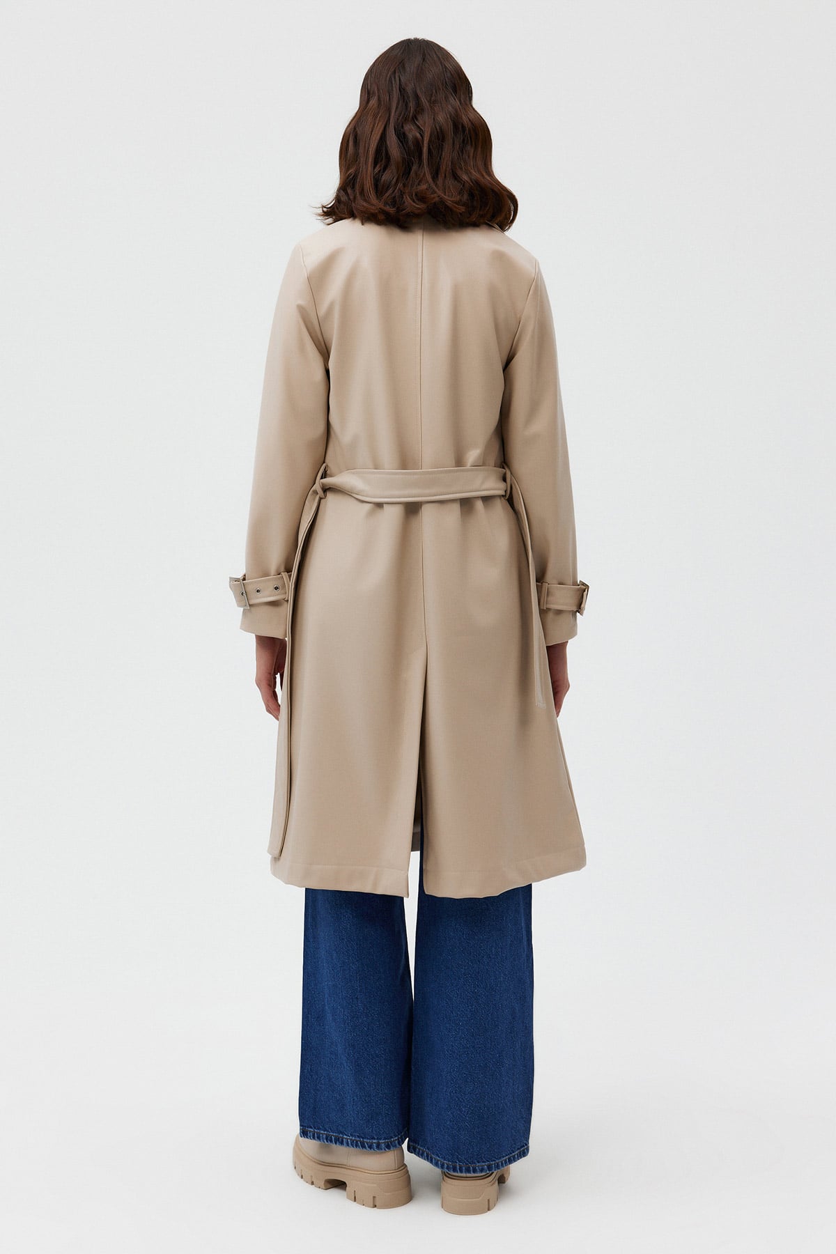 Oversize Su Geçirmez Suni Deri Vintage Trençkot |  