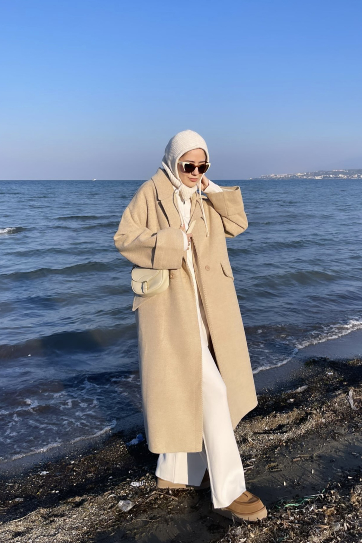 Premium Kruvaze Oversize Geniş Kesim Kadın Yün Kaban | Açelya Okçu 