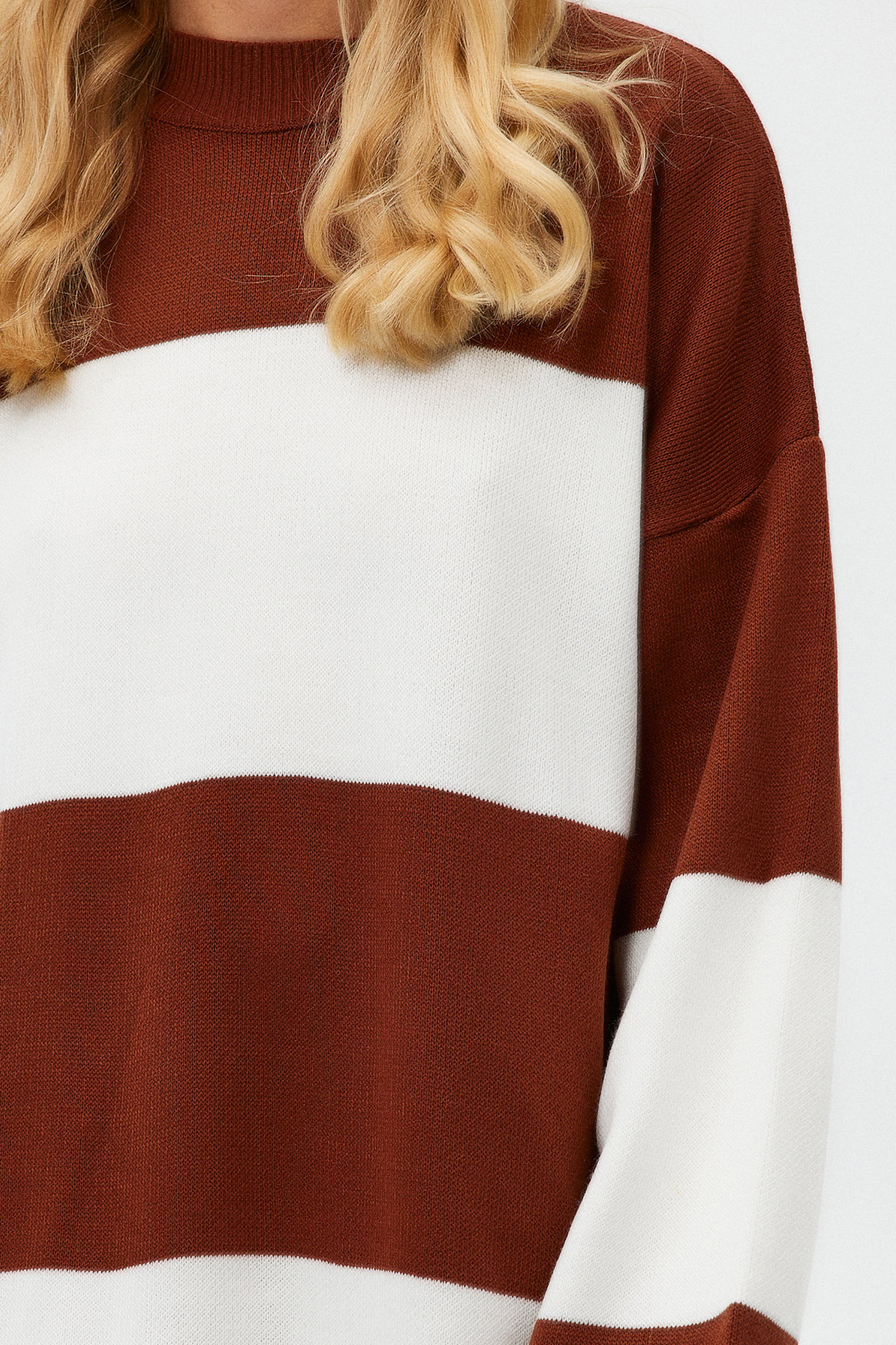 Oversize Bisiklet Yaka Çizgili Triko Tunik Elbise | Açelya Okçu 