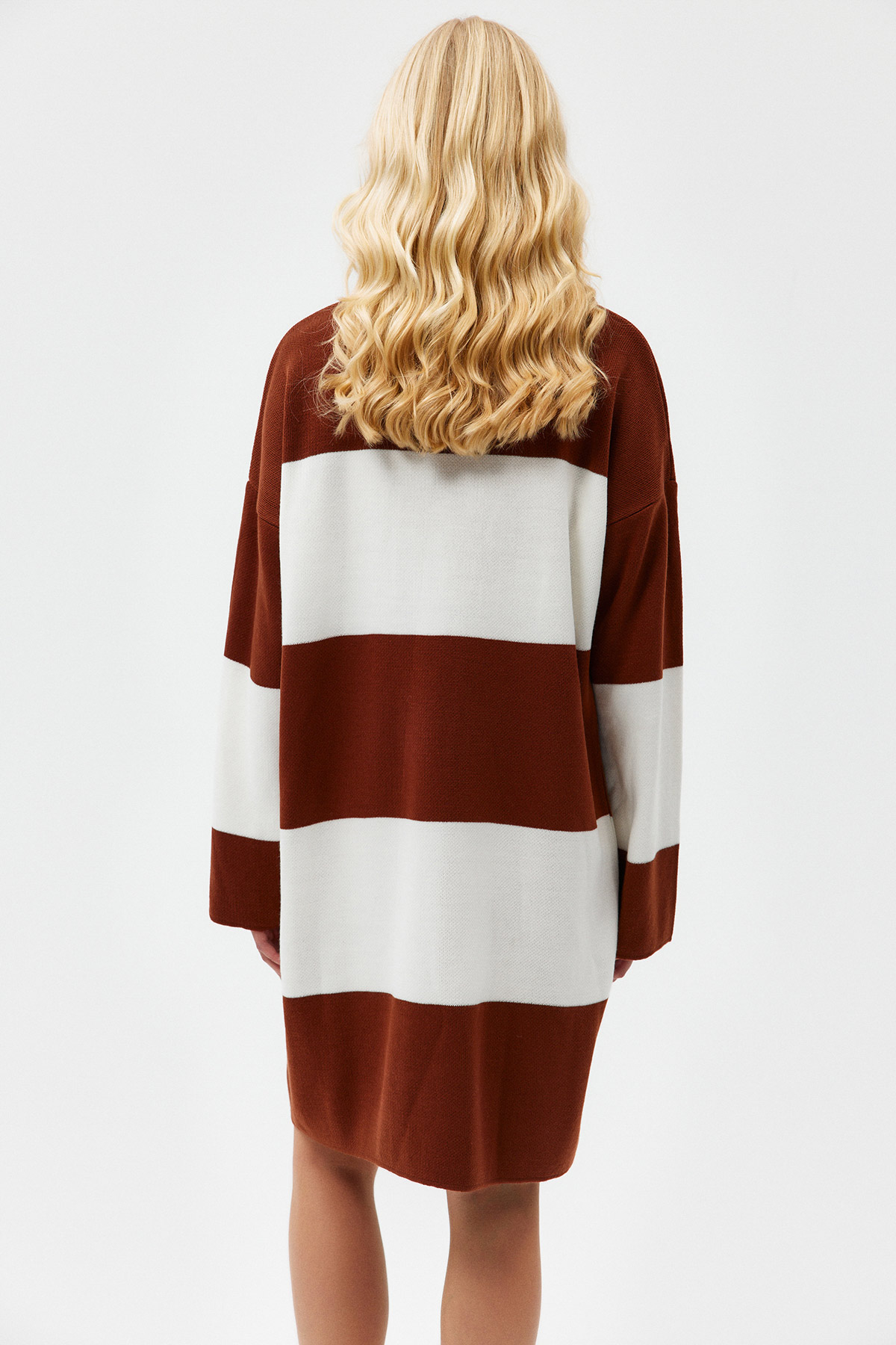 Oversize Bisiklet Yaka Çizgili Triko Tunik Elbise | Açelya Okçu 