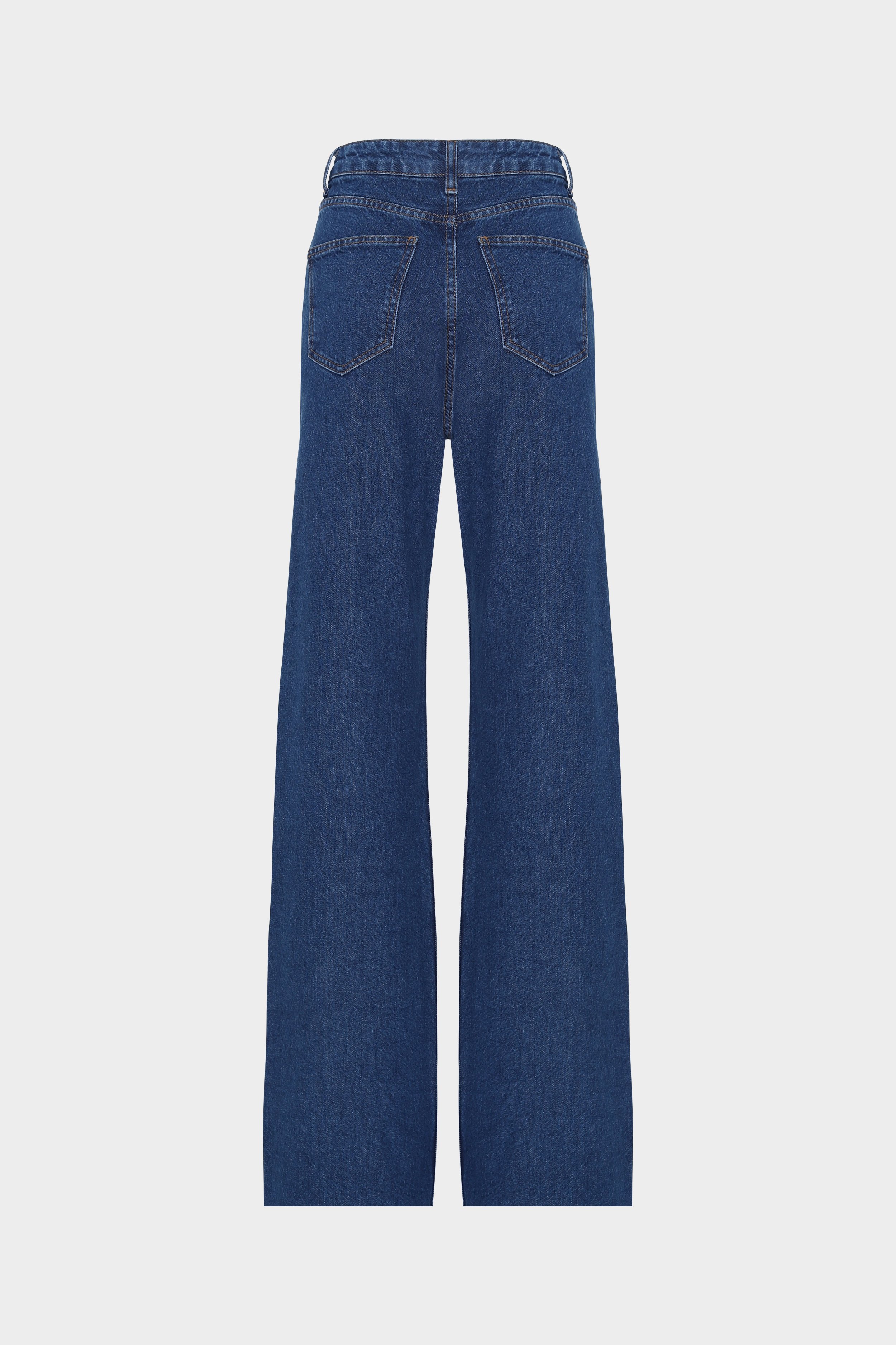 Yüksek Bel Straight Leg Mid Mavi Jean Pantolon |  