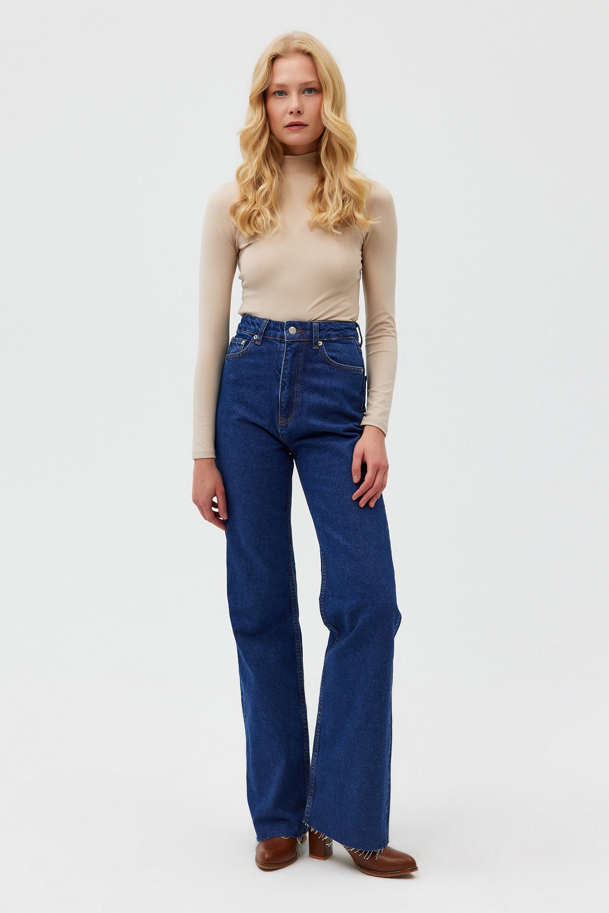 Yüksek Bel Mavi Wide Leg Jeans Pantolon | Açelya Okçu 