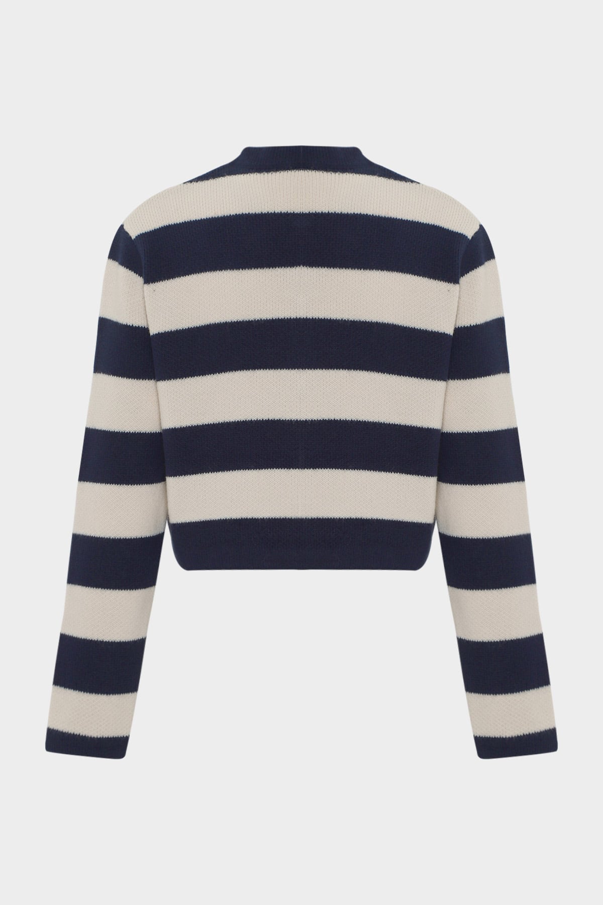 Premium Bisiklet Yaka Çizgili Crop Triko Hırka |  