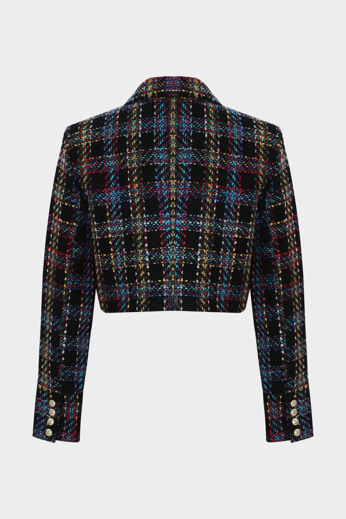 Kruvaze Premium Ekoseli Crop Tuvit Ceket |  
