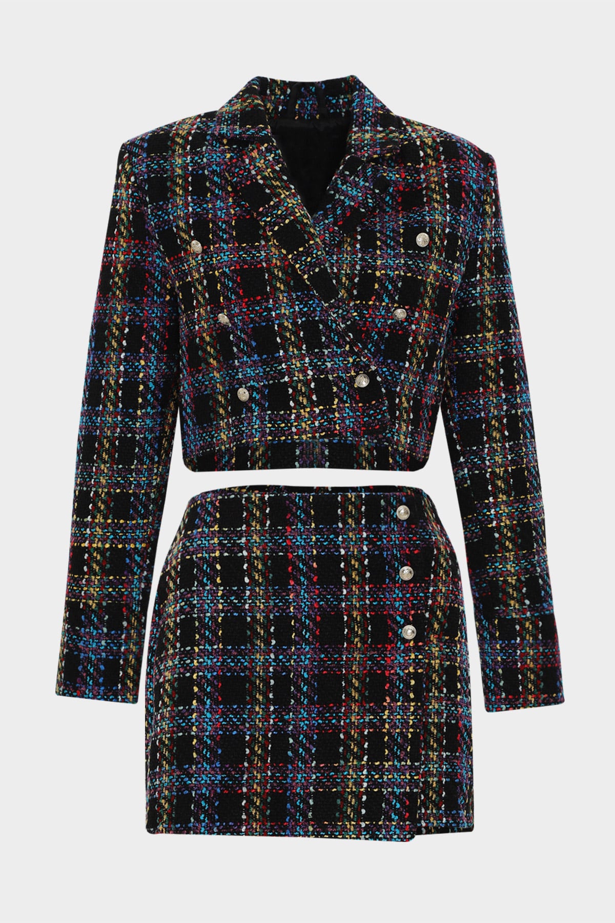 Kruvaze Premium Ekoseli Crop Tuvit Ceket |  