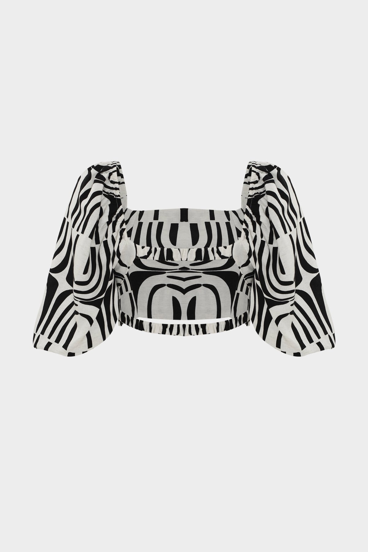 Naturel Cut Out Desenli Keten Crop Bluz | Açelya Okçu 