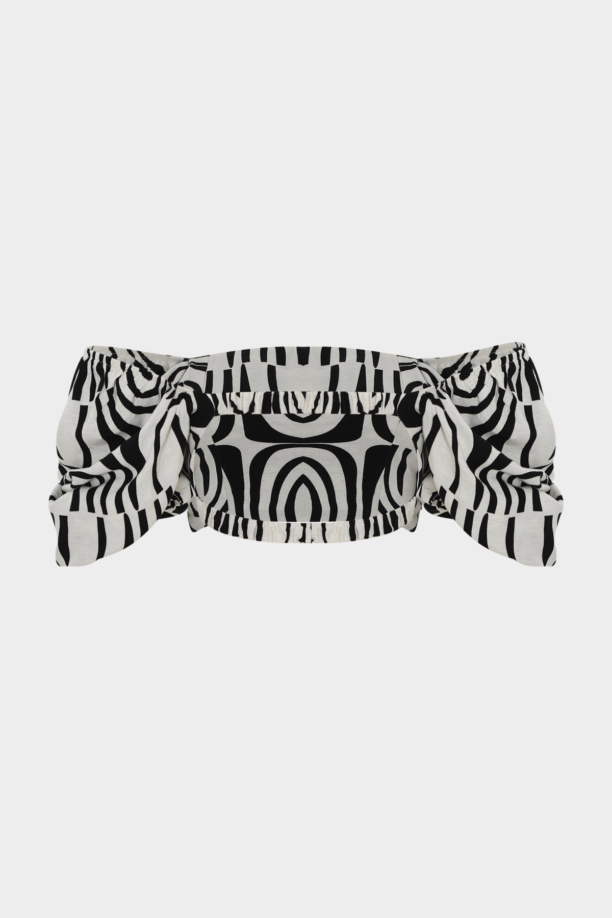 Naturel Cut Out Desenli Keten Crop Bluz | Açelya Okçu 