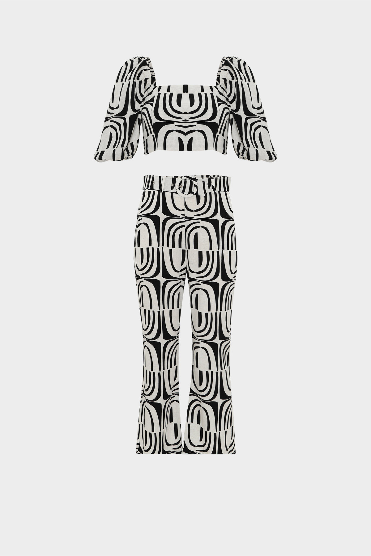 Naturel Cut Out Desenli Keten Crop Bluz | Açelya Okçu 