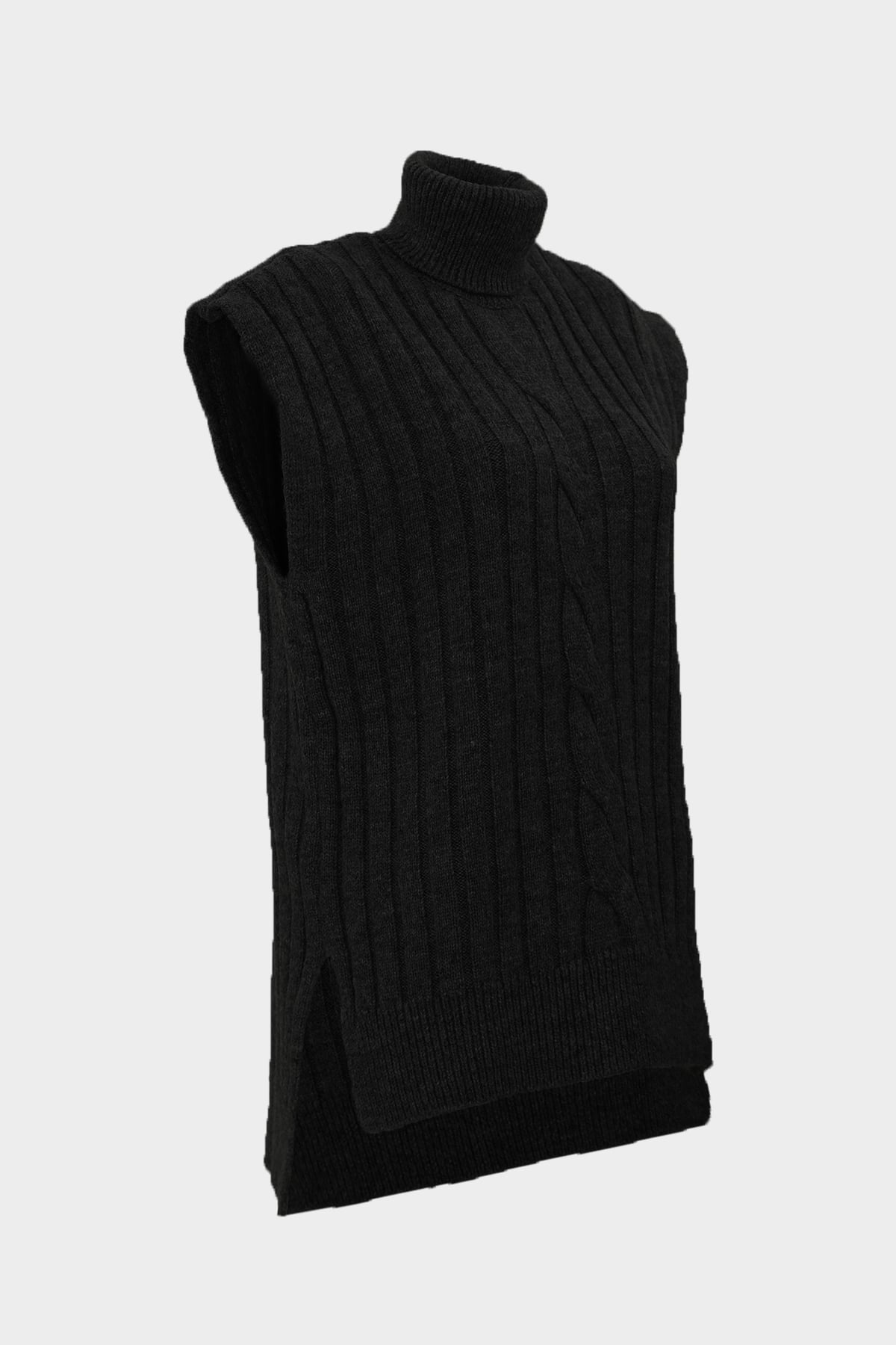 Oversize Balıkçı Yaka Saç Örgü Kadın Triko Süveter  |  
