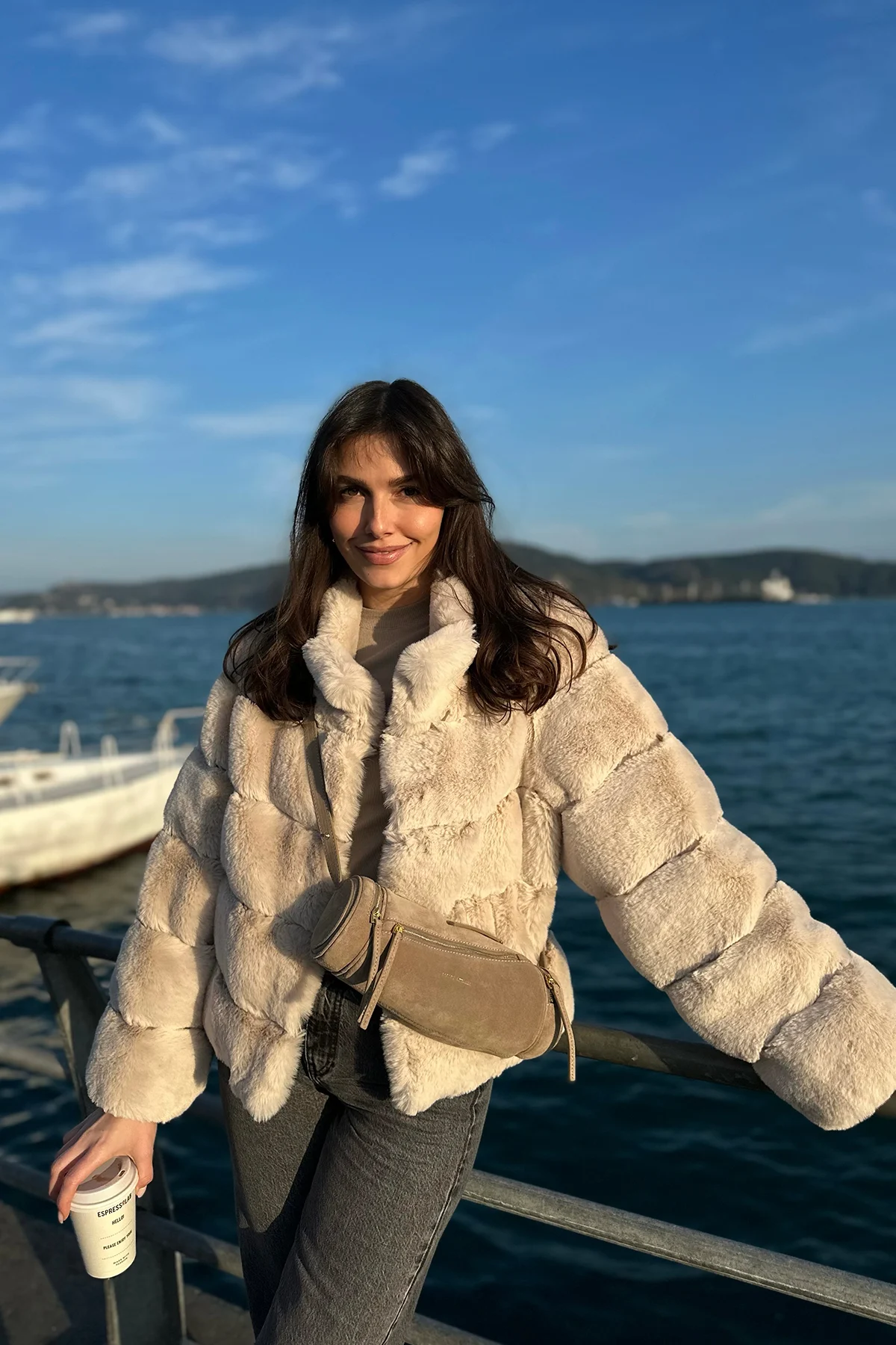 Premium Dik Yaka Kadın Rex Suni Kürk Ceket |  