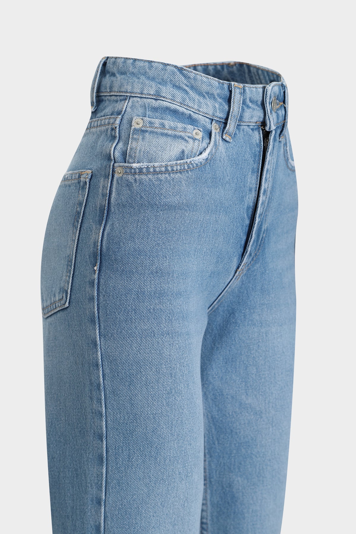 High Waist Straight Leg Düz Paça Dikişsiz Jean |  
