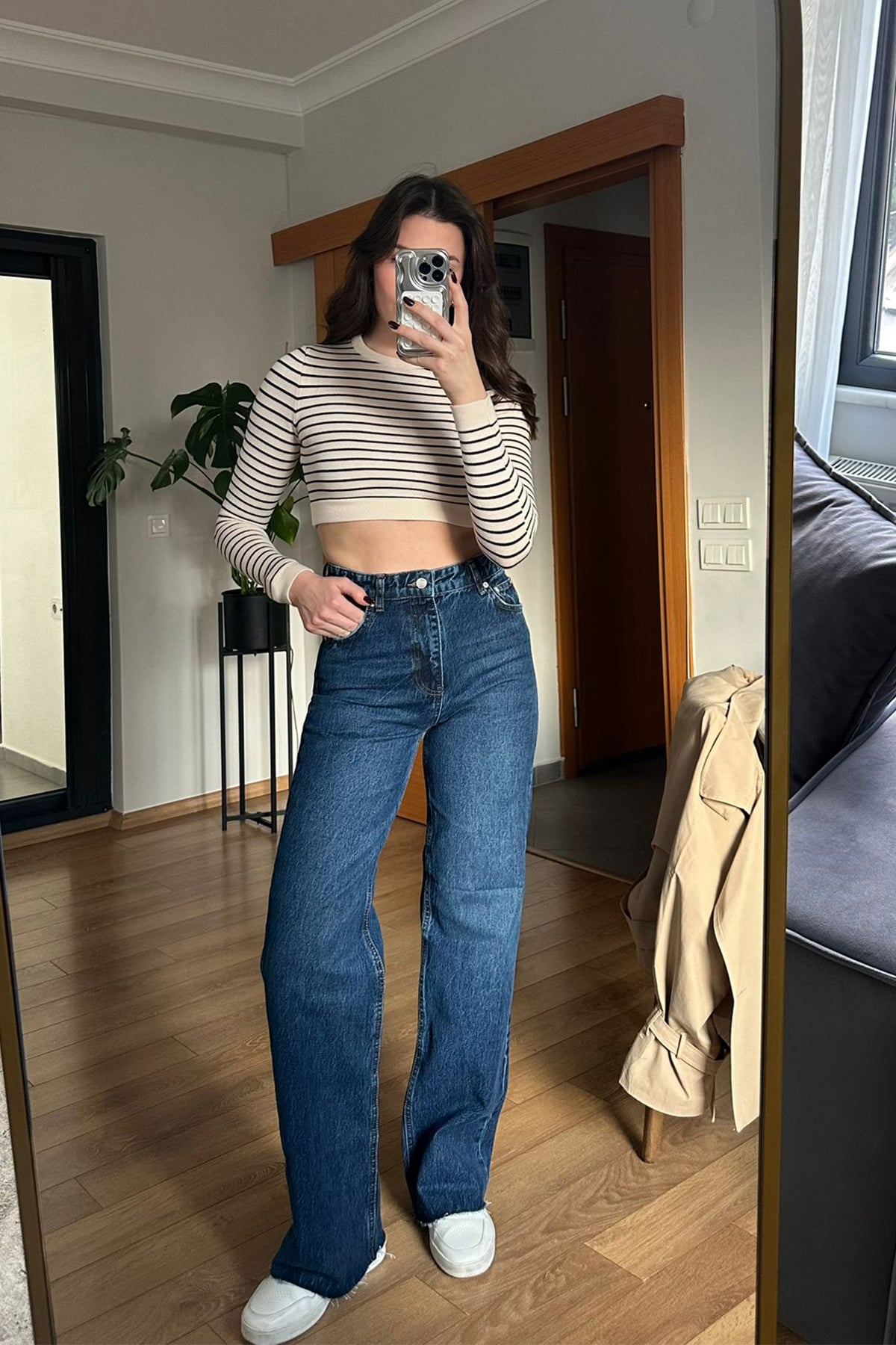 High Waist Wide Leg Kar Yıkama Geniş Paça Dikişsiz Jean |  