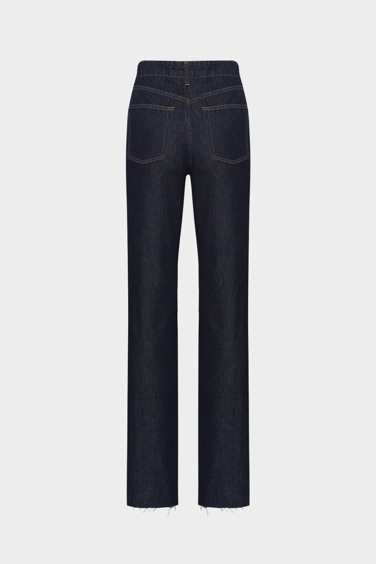 High Waist Straight Dark Blue Düz Paça Dikişsiz Jean |  