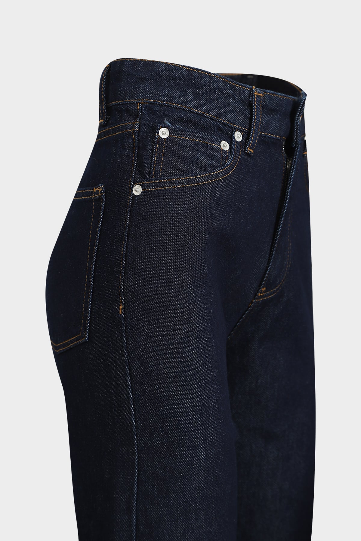 High Waist Straight Dark Blue Düz Paça Dikişsiz Jean |  